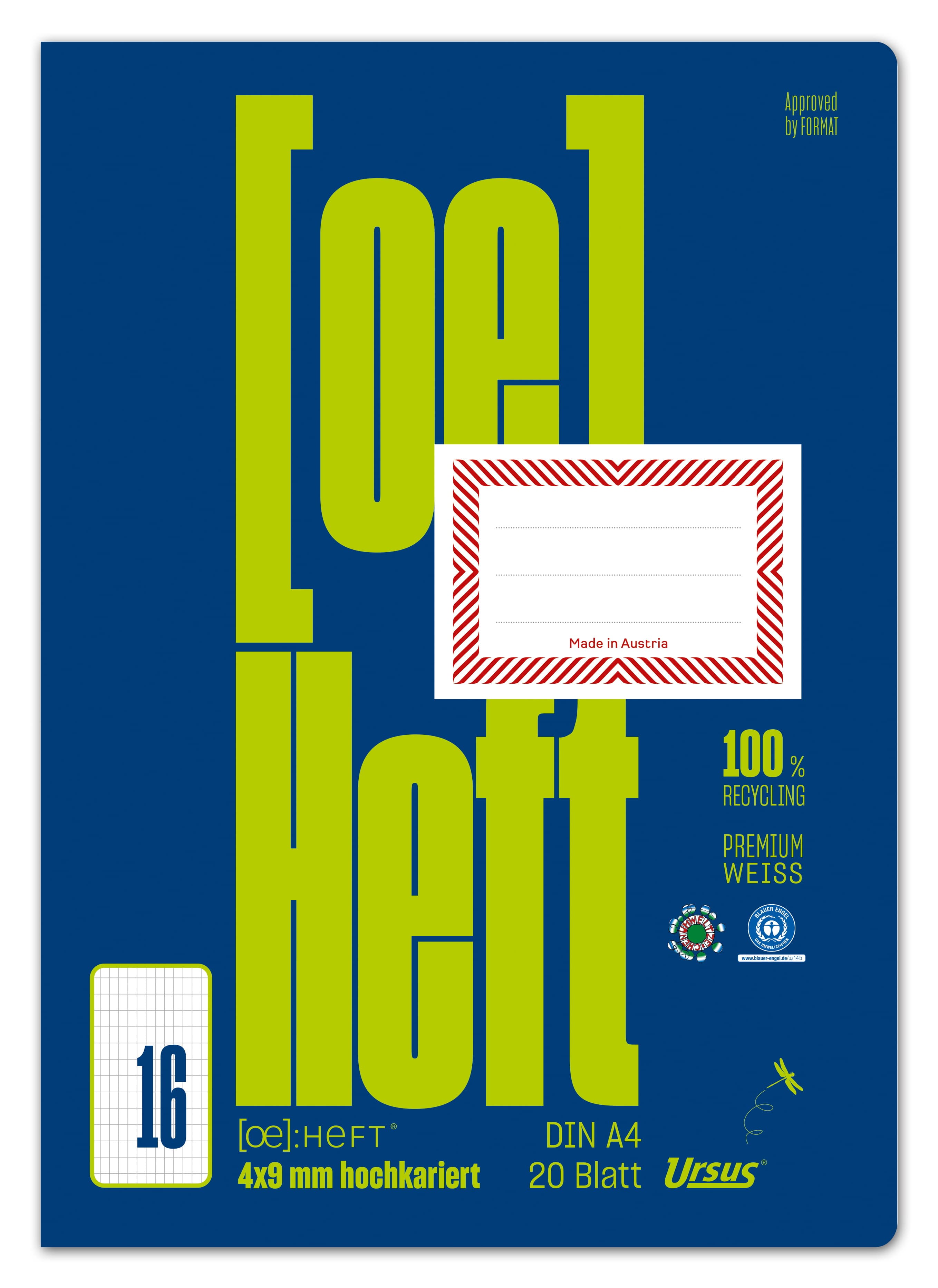 Ursus OE Heft OE16 A4 20 Blatt 4x9mm hochkariert