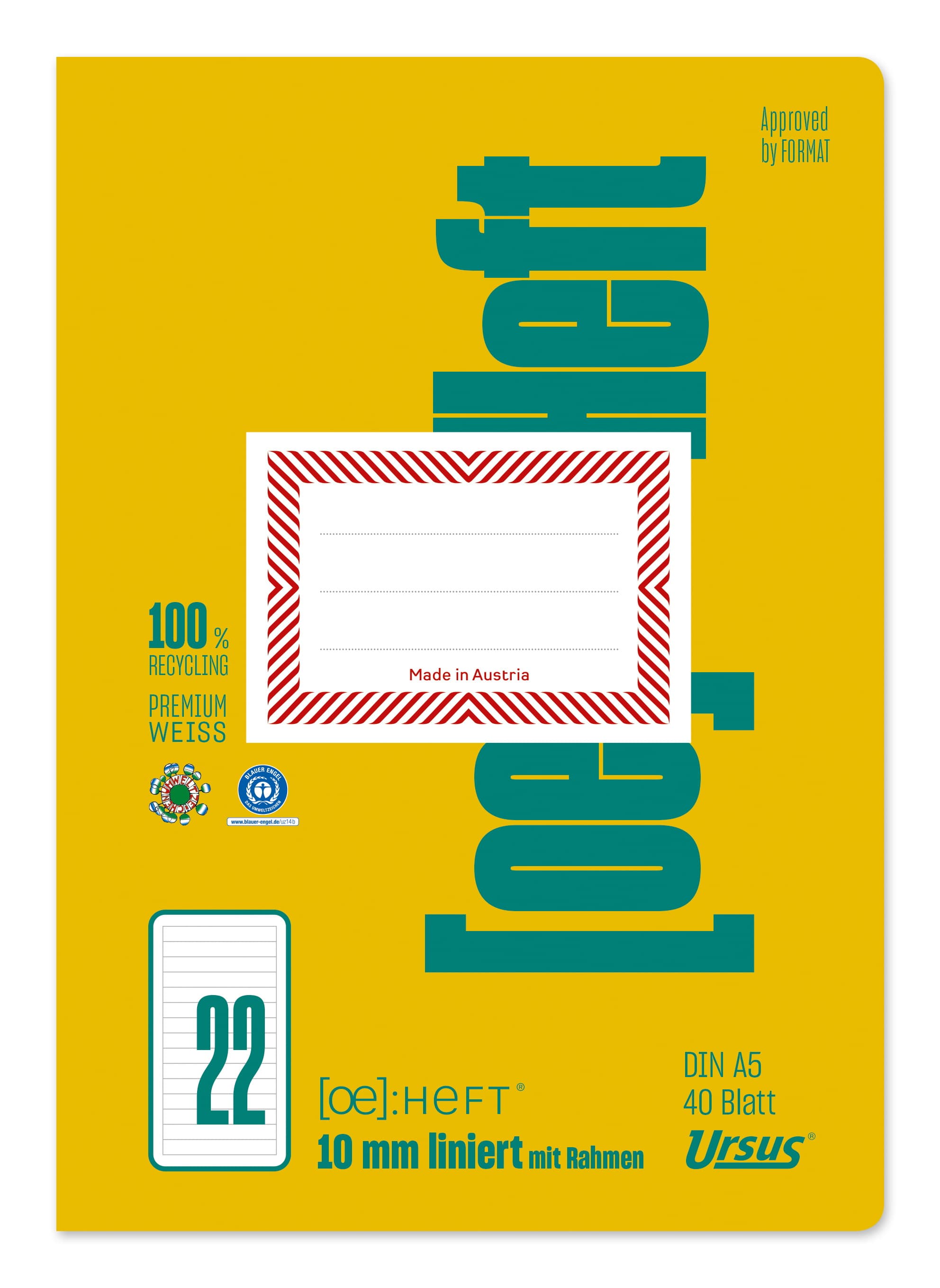Ursus OE Heft OE22 A5 40 Blatt 10mm liniert mit Rahmen