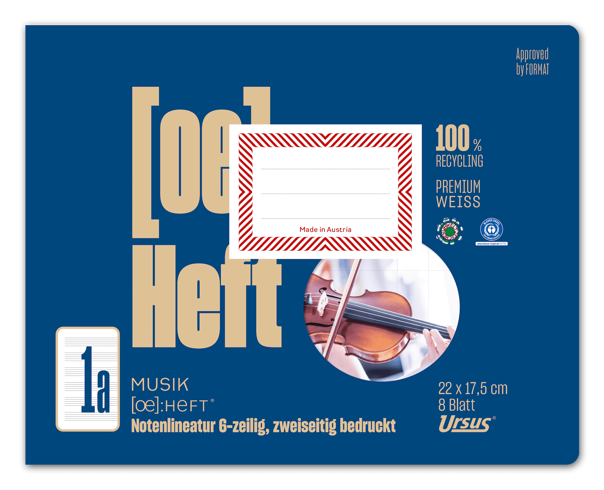 OE Musikheft OE.1a 22x17,5cm quer 8 Blatt 80g/m² Noten 6-zeilig zweiseitig