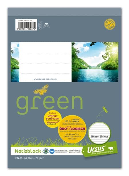Ursus Green Notizblock A5 48 Blatt 10mm liniert