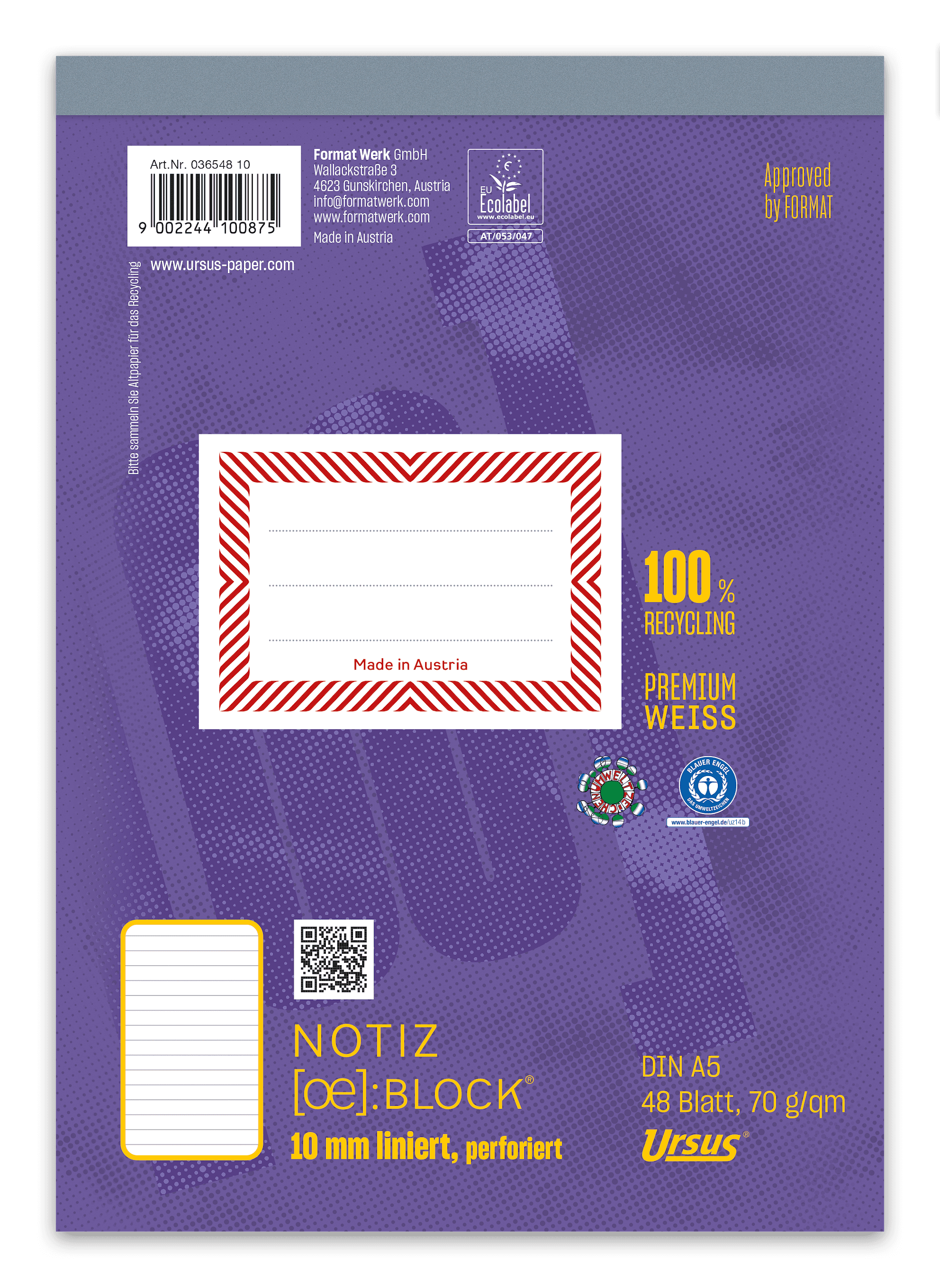 OE Notizblock A5 48 Blatt 70g/m² 10mm liniert perforiert