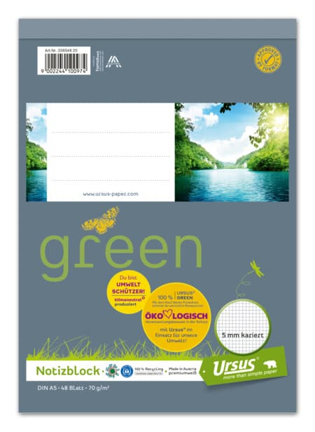 Ursus Green Notizblock A5 48 Blatt 5mm kariert