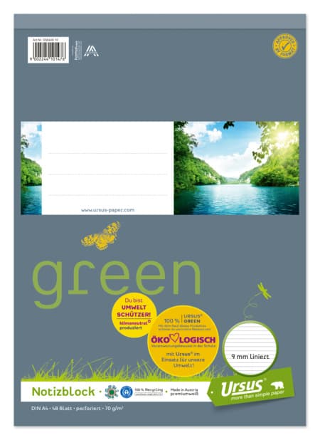 Ursus Green Notizblock A4 48 Blatt 5mm kariert