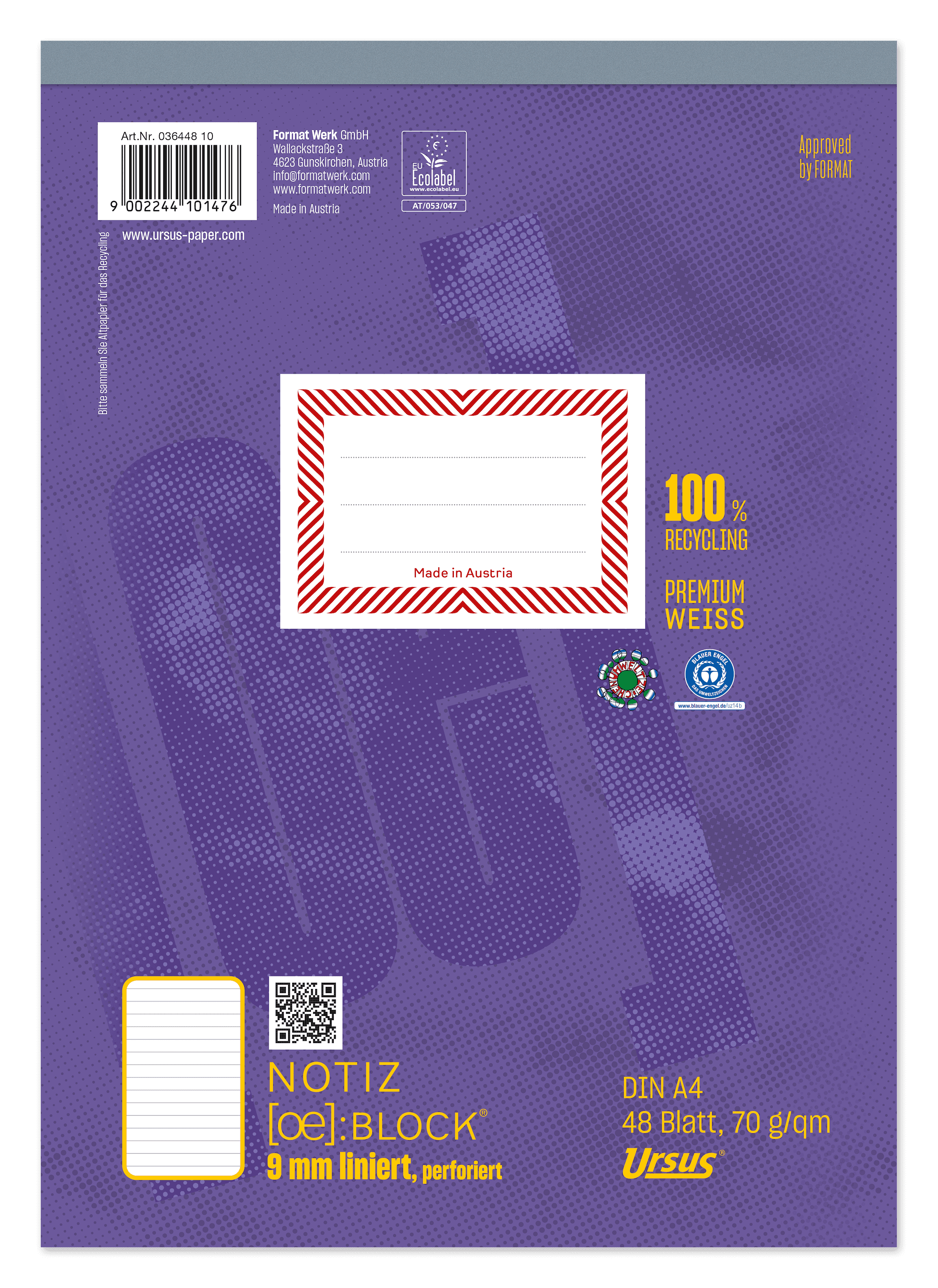 OE Notizblock A4 48 Blatt 70g/m² 9mm liniert perforiert