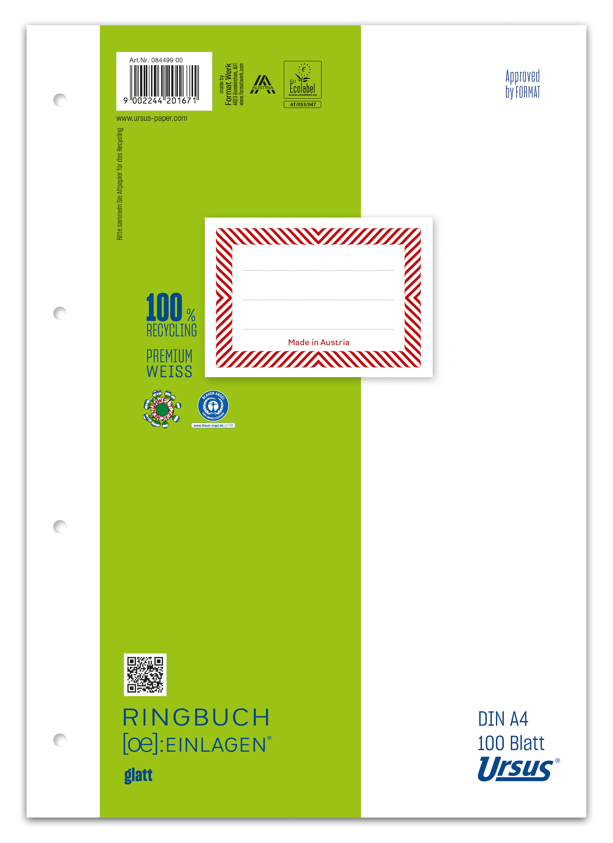 OE Ringbucheinlagen A4 100 Blatt 70g/m² glatt 4-Loch