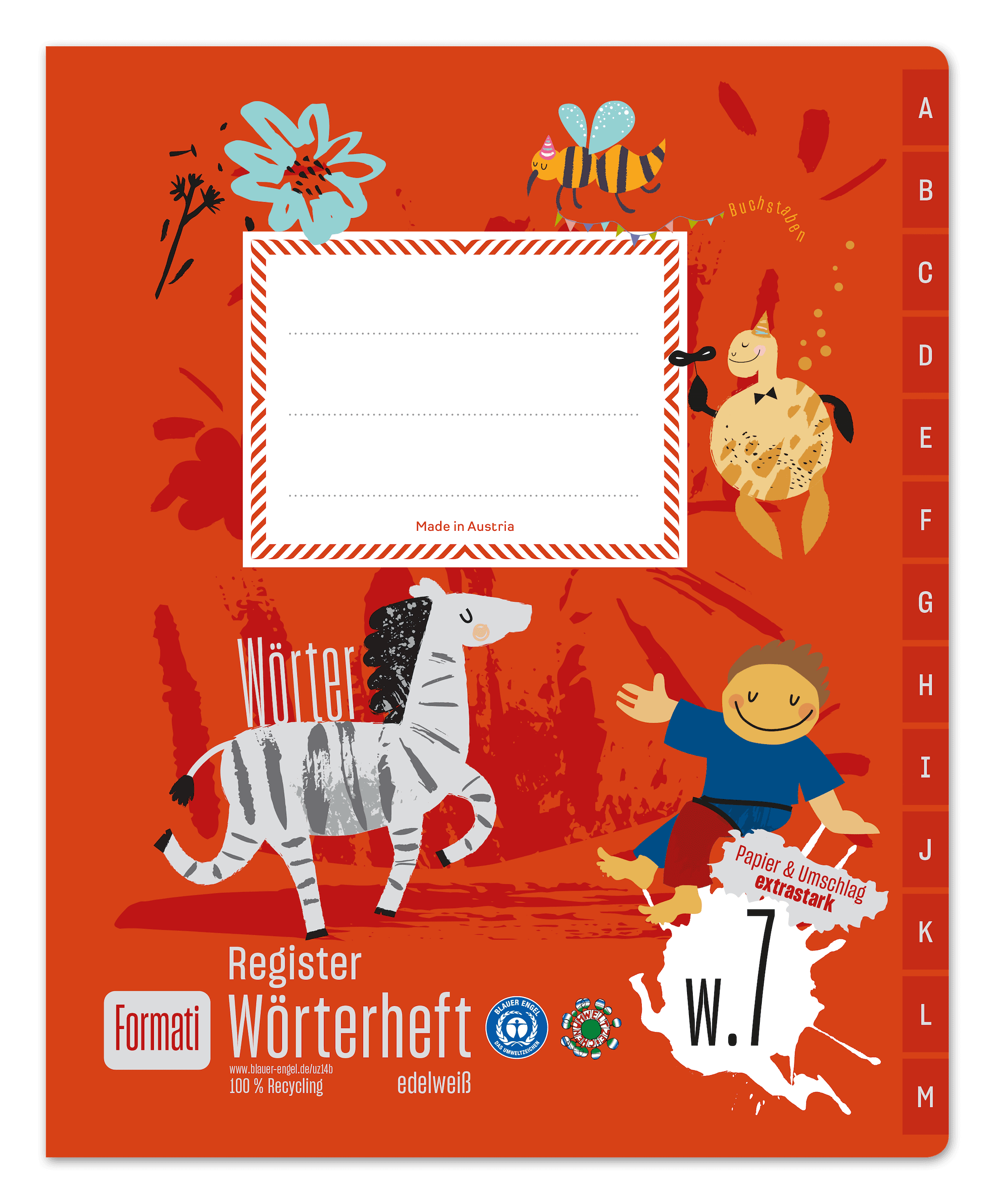 Formati Register-Wörterheft W.7 Quart 40 Blatt 90g/m² 10mm lin. + Mittelstrich