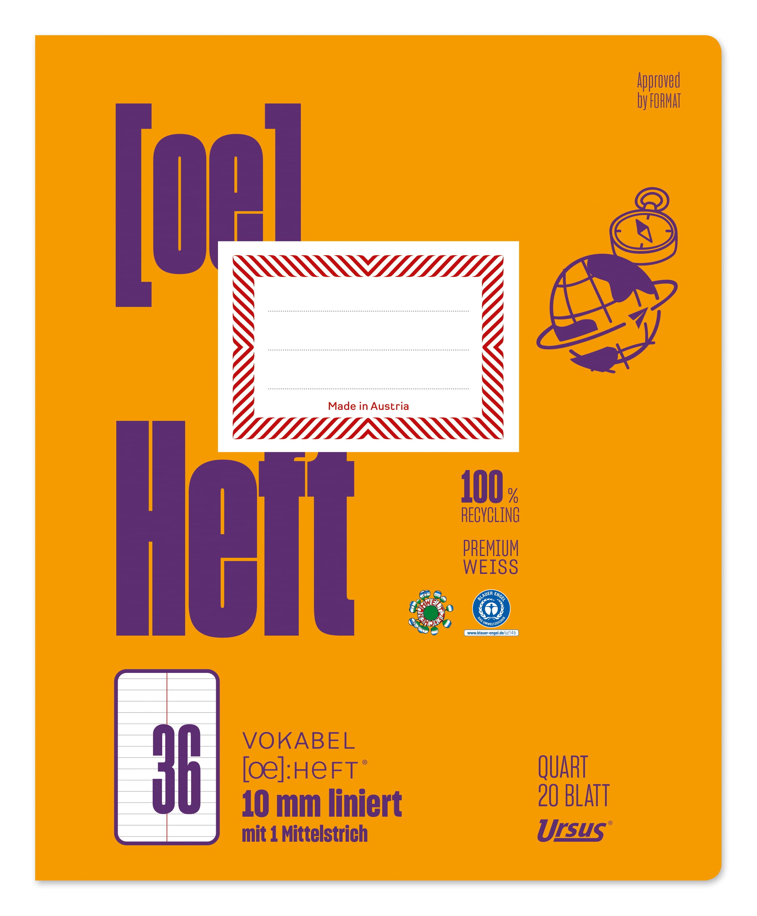 Ursus OE Vokabelheft OE36 Quart 20 Blatt 10mm liniert