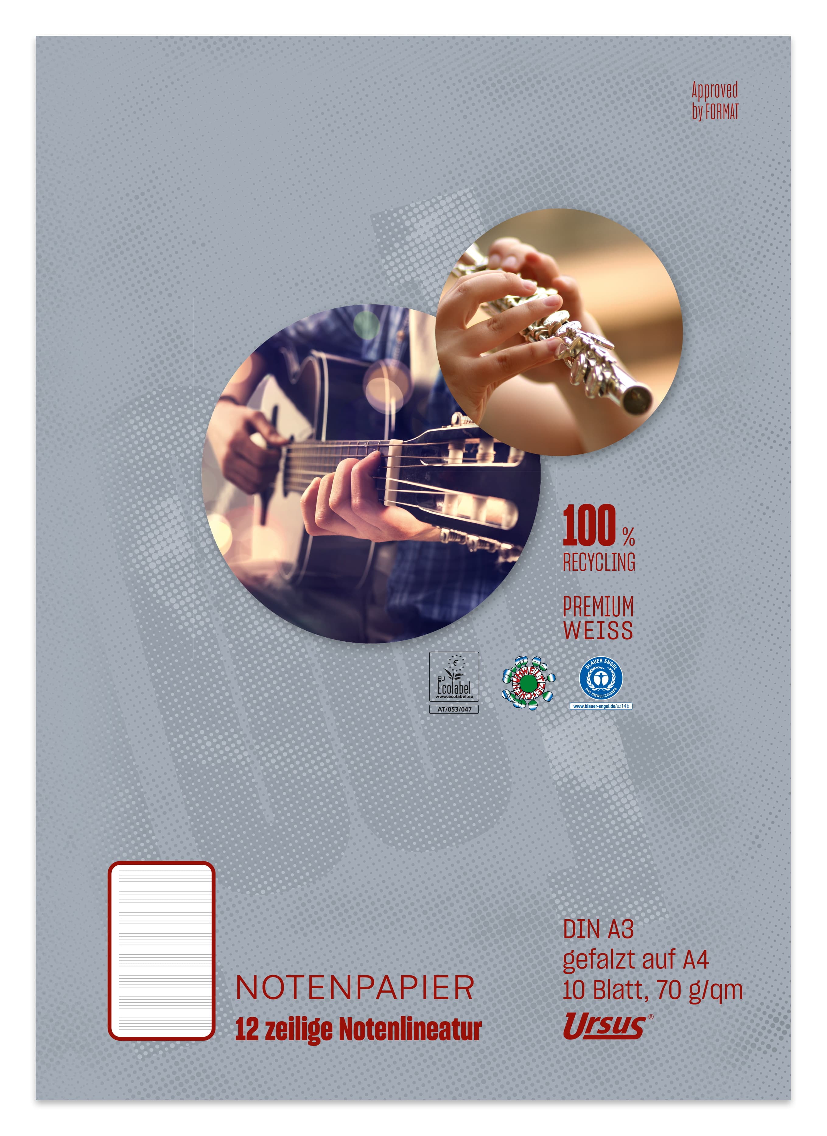 Ursus Style Notenpapier A3 10 Blatt 12zeilige Notenlineatur