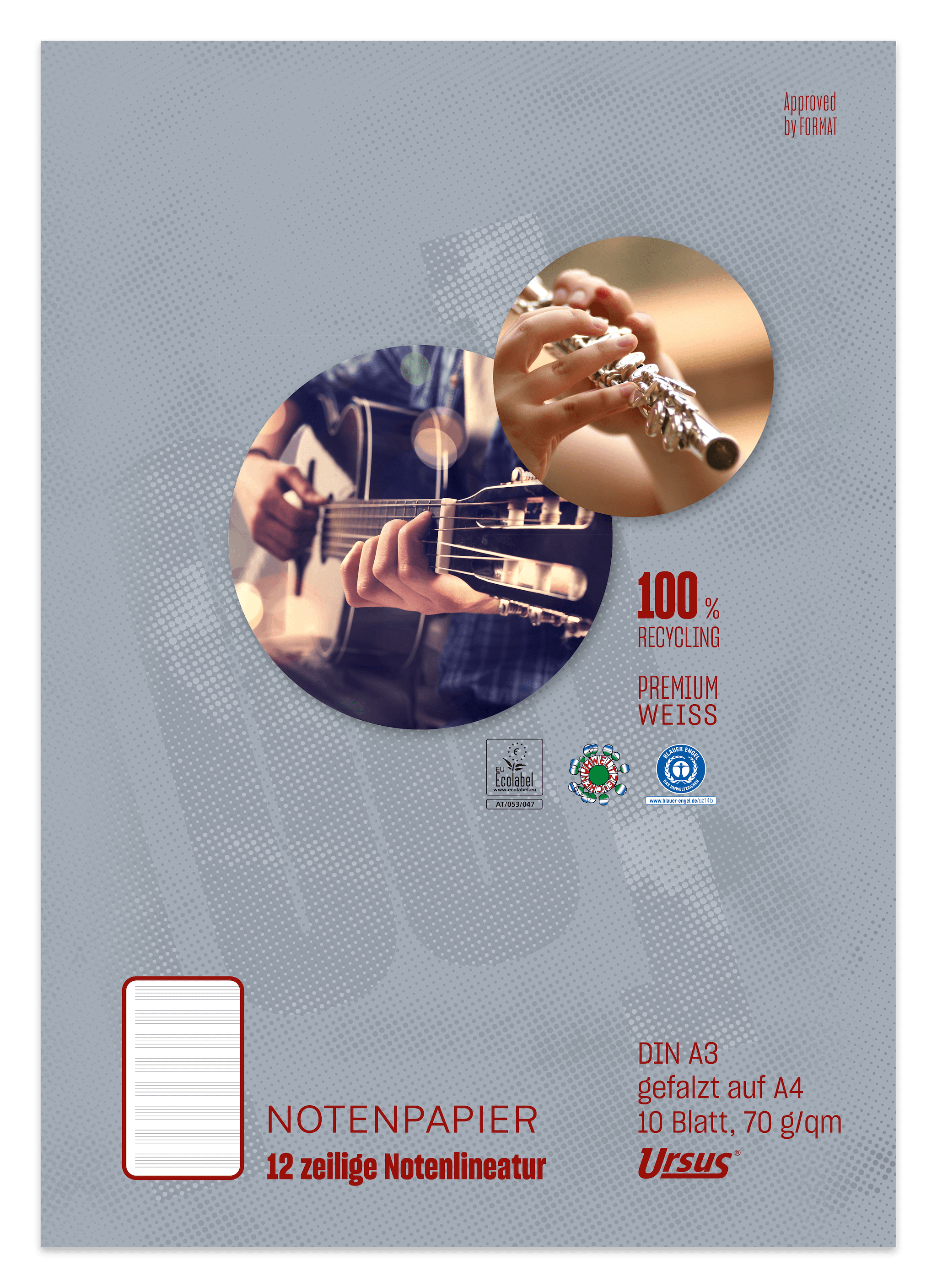 OE Notenpapier A3 auf A4 10 Blatt 70g/m² Notenlineatur 12zeilig gefalzt