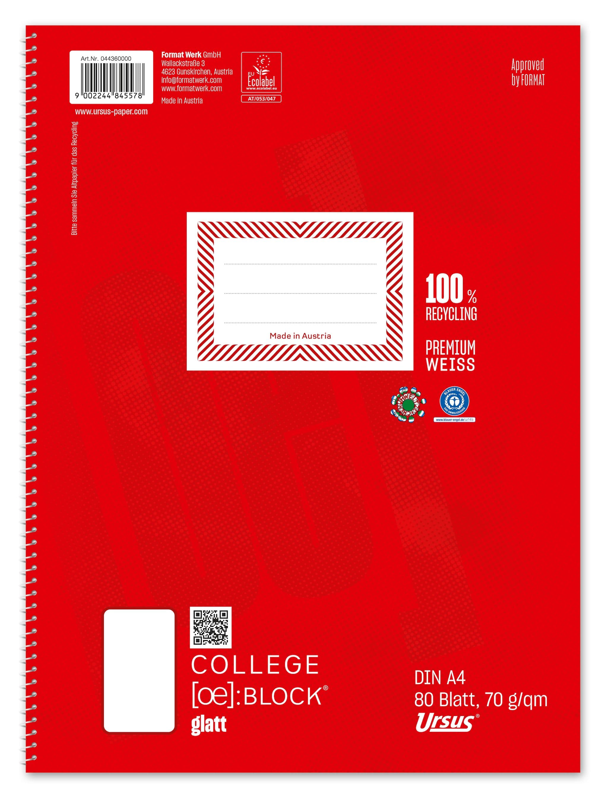 OE Collegeblock A4 80 Blatt 70g/m² glatt 4-Loch