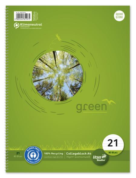 Ursus Green Collegeblock A4 80 Blatt 9mm liniert