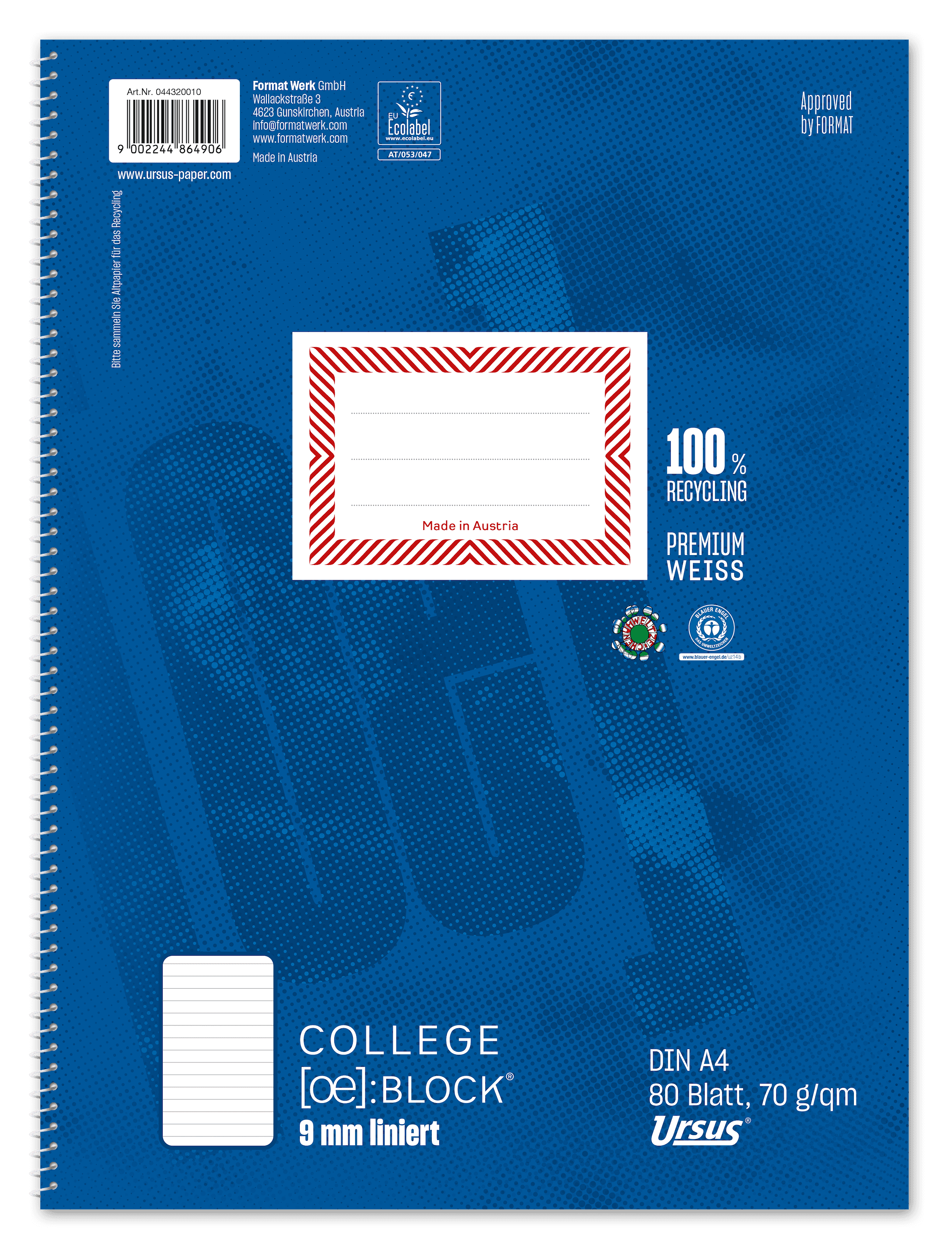 OE Collegeblock A4 80 Blatt 70g/m² 9mm liniert 4-Loch