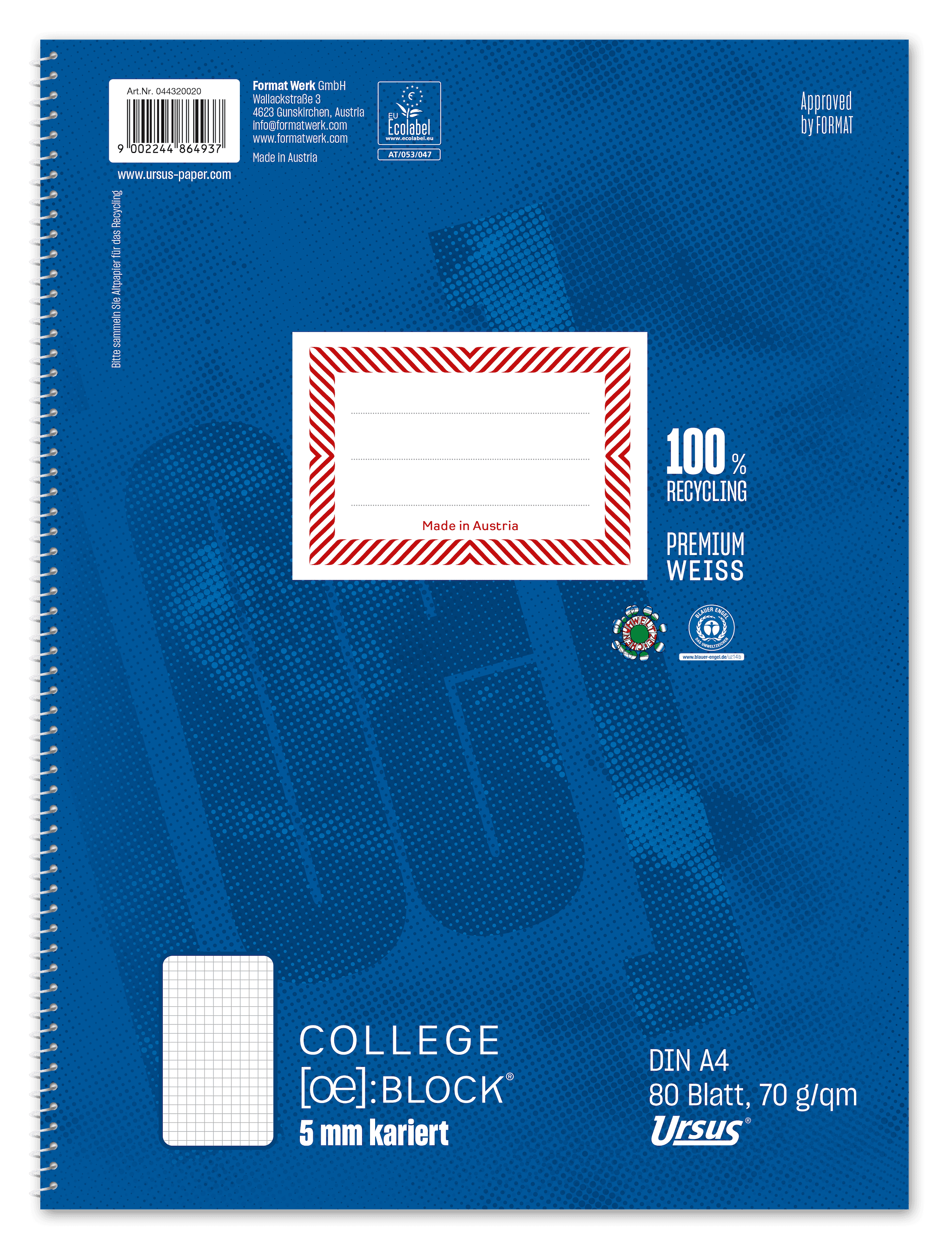 OE Collegeblock A4 80 Blatt 70g/m² 5mm kariert 4-Loch