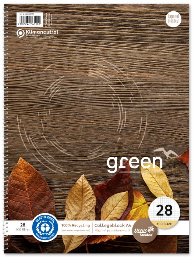 Ursus Green Collegeblock A4 100 Blatt Lineatur 28