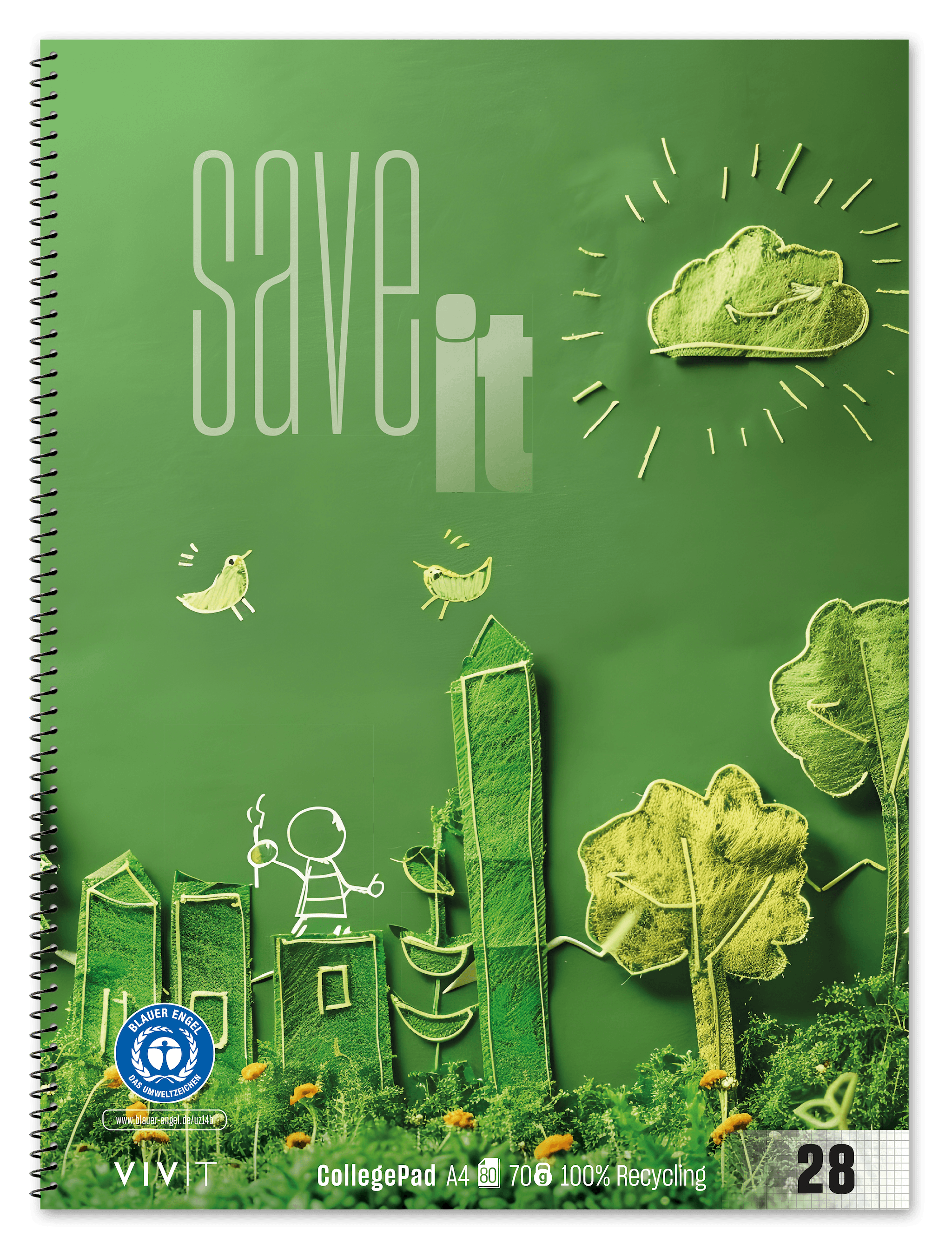 Ursus Green Premium Collegeblock A4 80 Blatt  Lineatur 28 sortiert