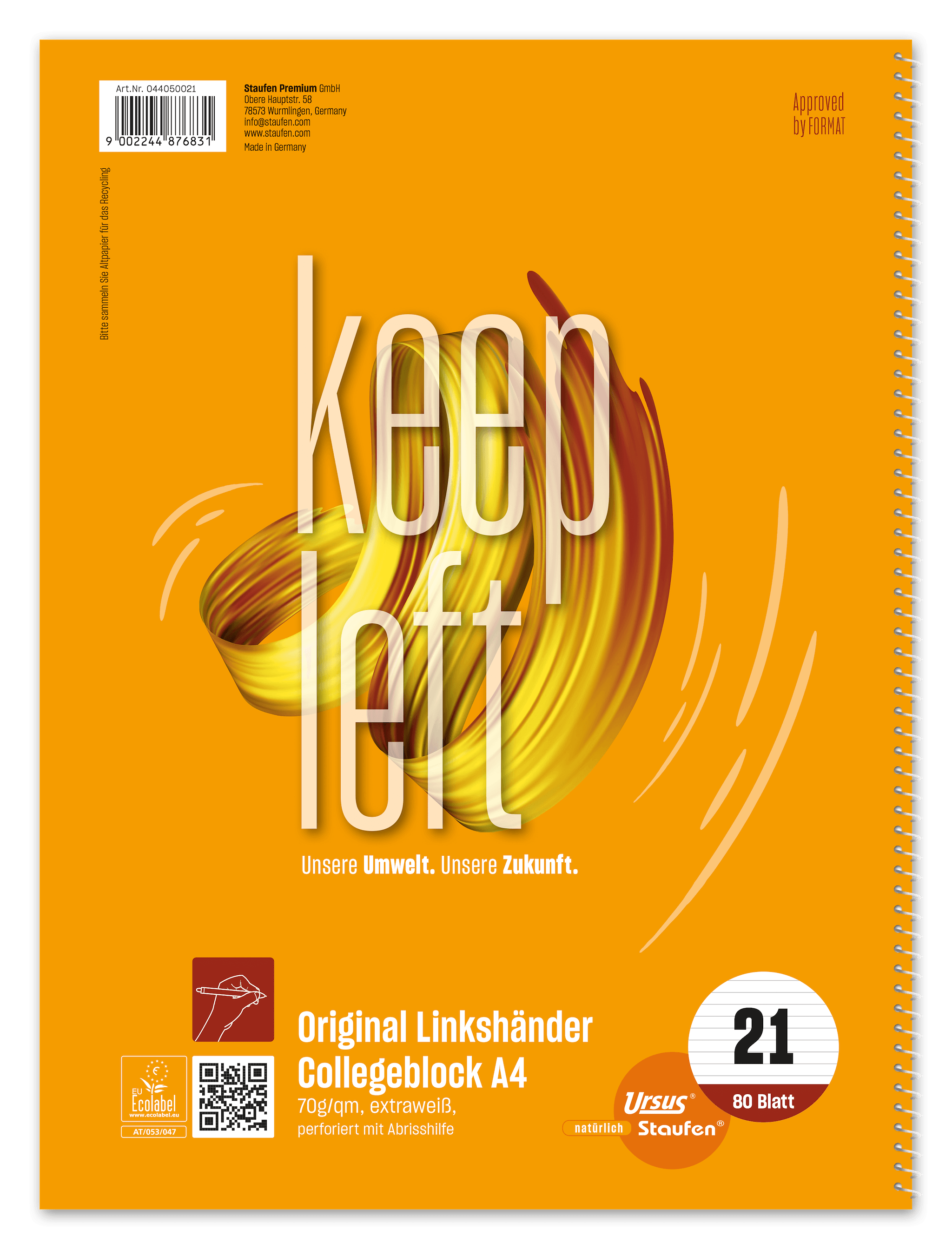 Staufen Collegeblock für Linkshänder A4 liniert 80 Blatt