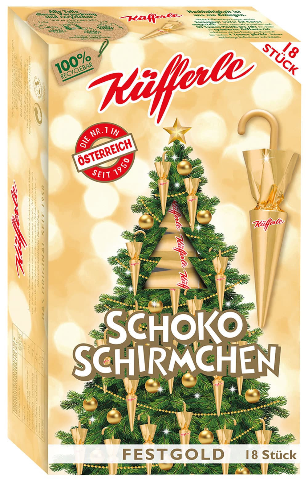 Küfferle Schoko Schirmchen Gold