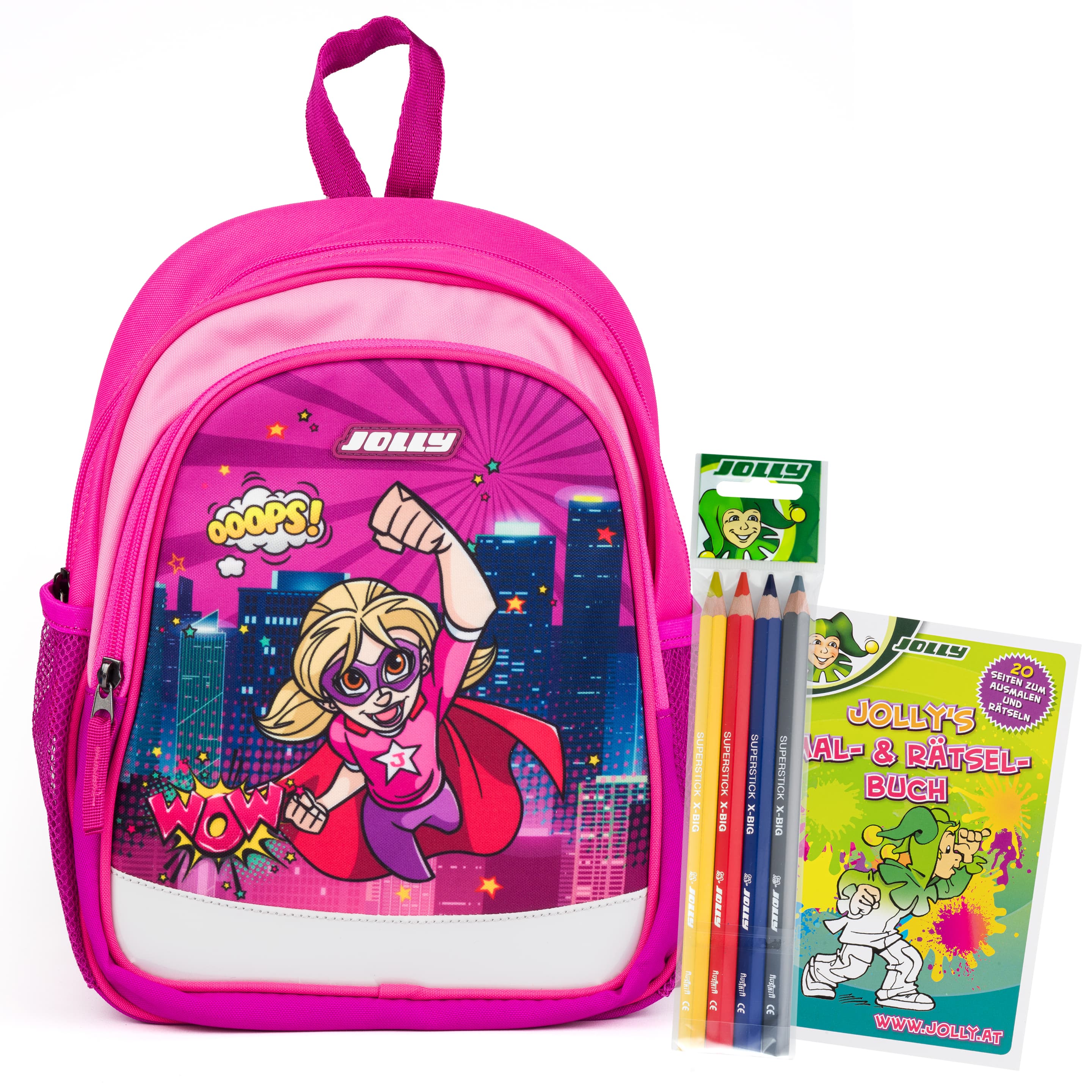 JOLLY Kindergartenrucksackset Superhero pink 6teilig