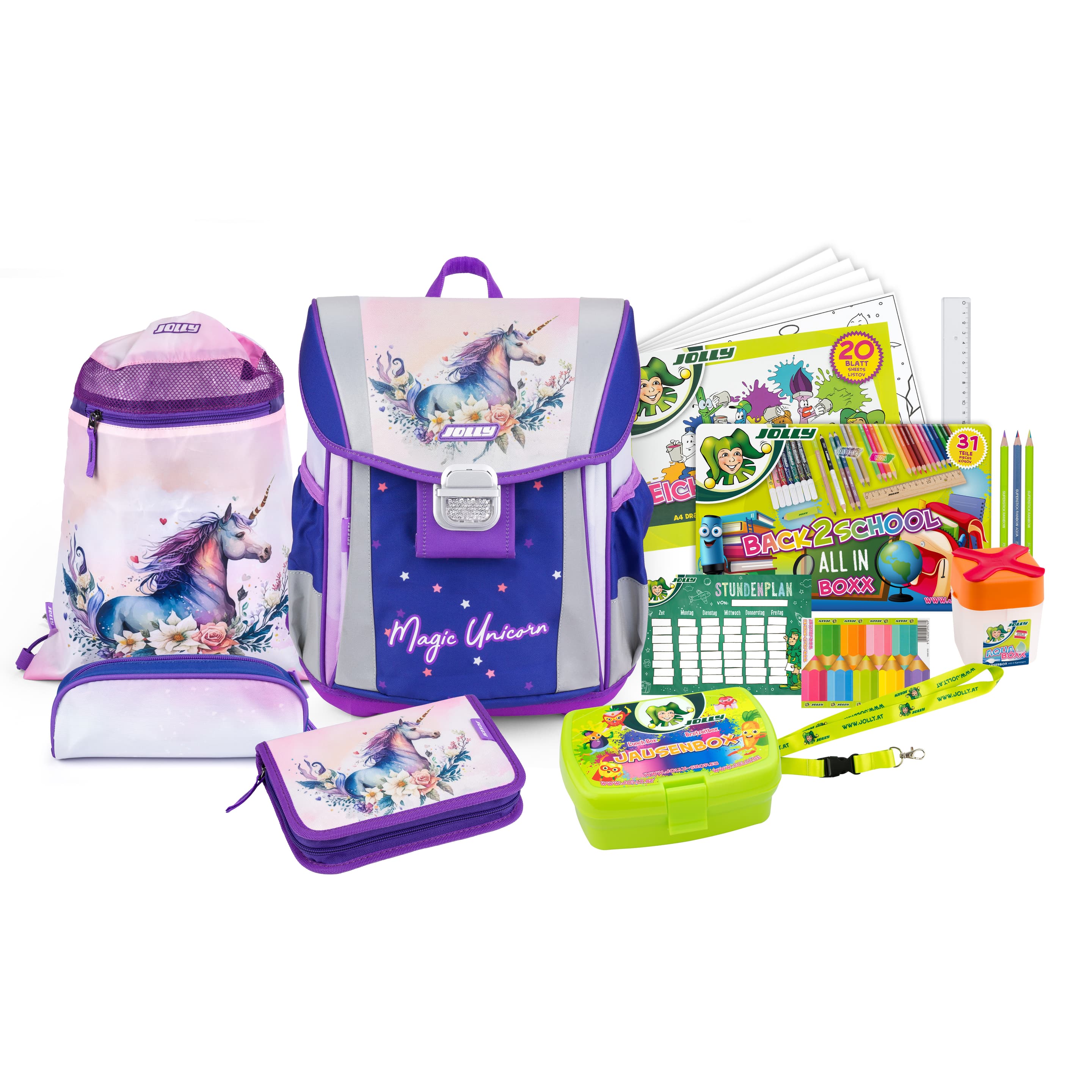 JOLLY Schultaschen-Set Classic Magic Unicorn 46teilig