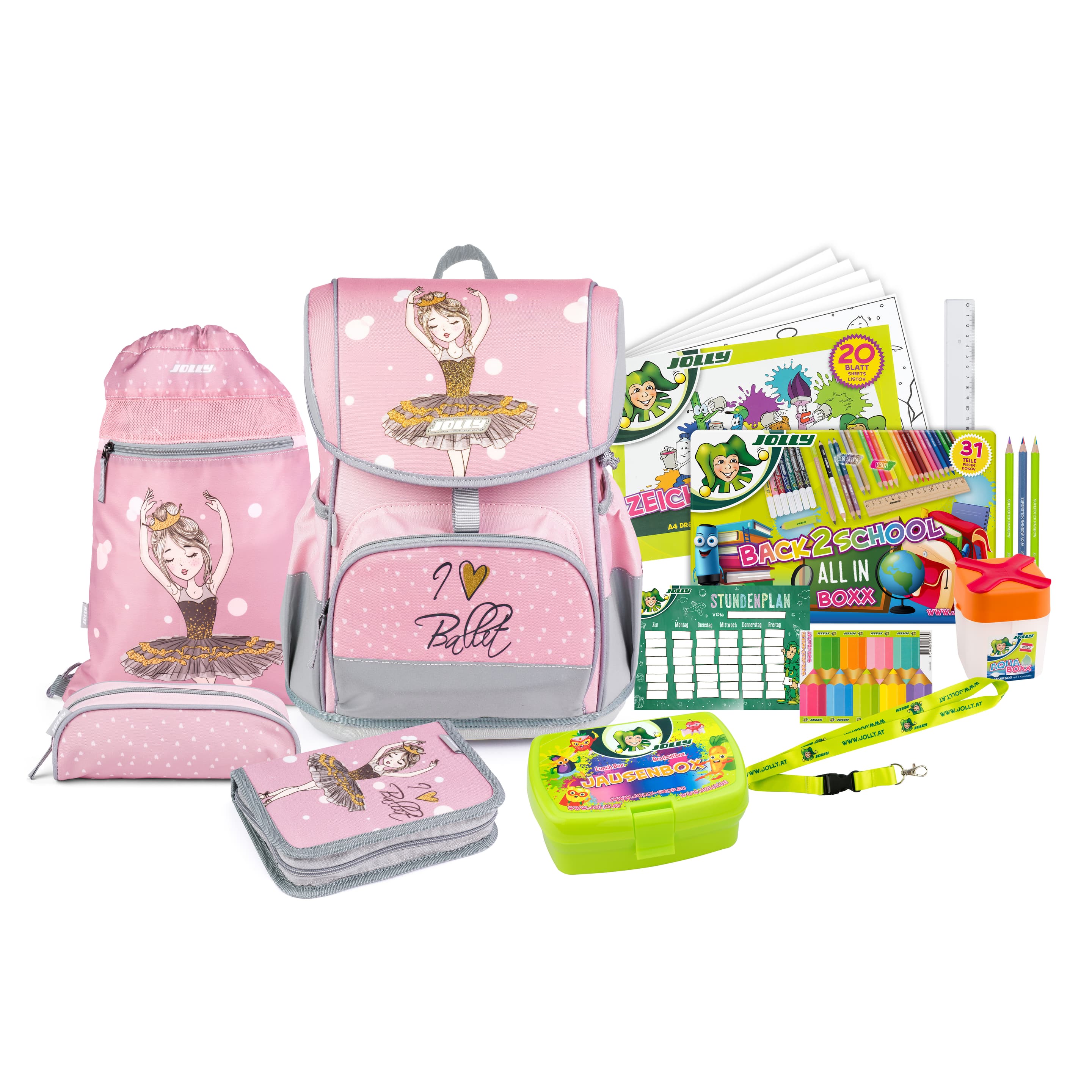 JOLLY Schultaschen-Set Ergonomic Flexi I love Ballet 46teilig
