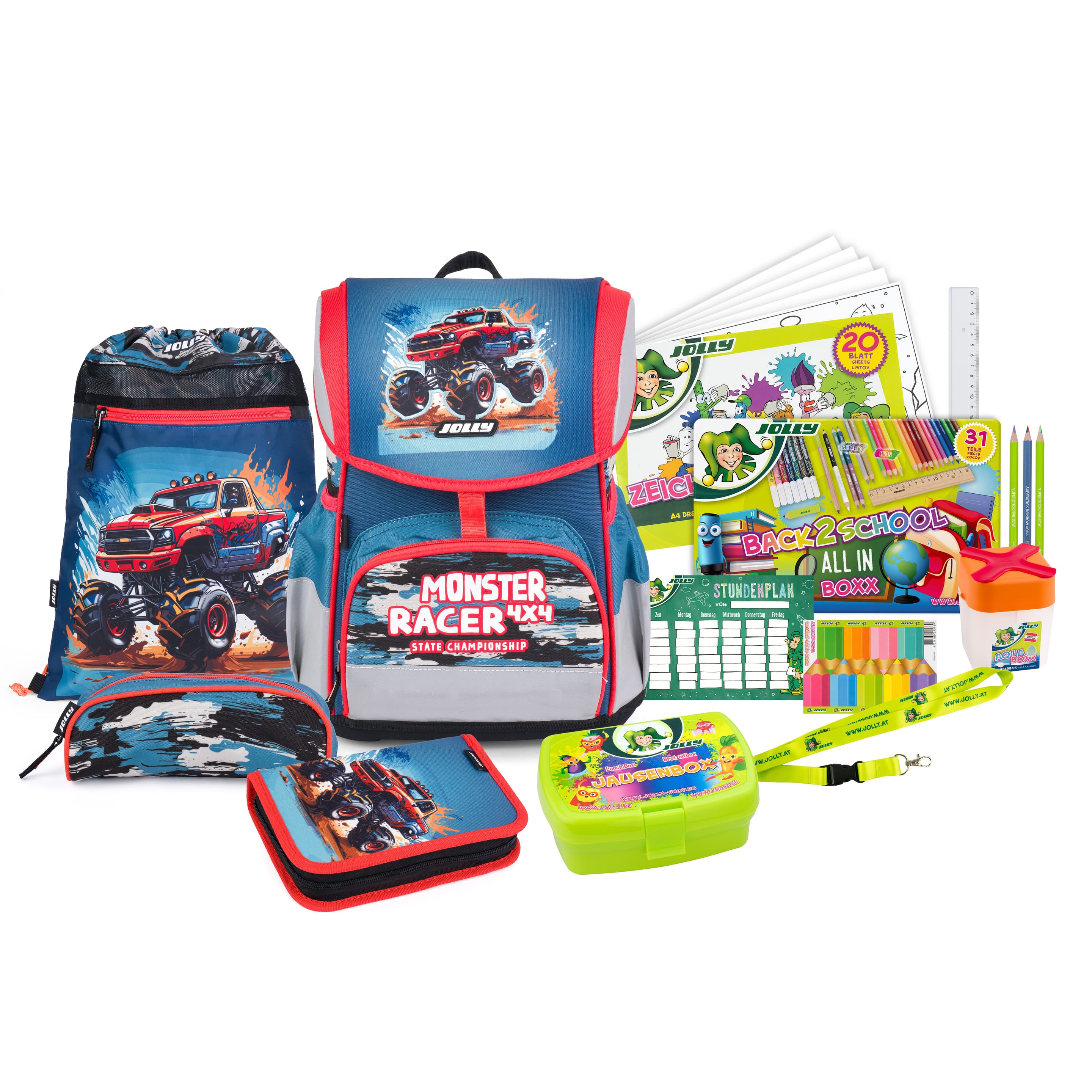 JOLLY Schultaschen-Set Ergonomic Flexi Monster Race 46teilig