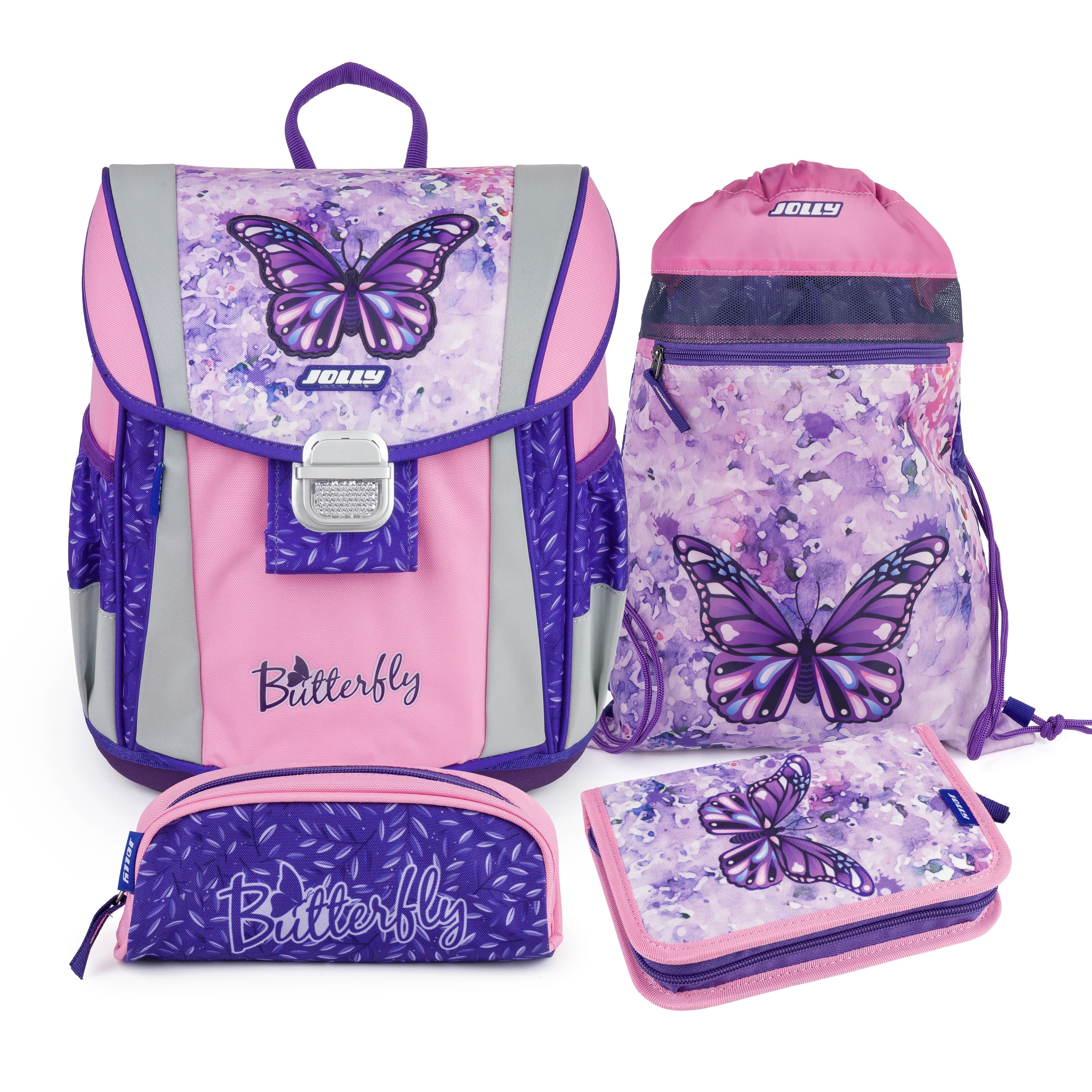 JOLLY Schultaschenset Classic Butterfly 46teilig