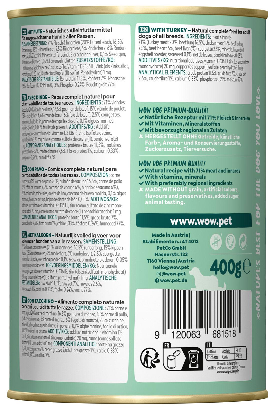 Produktbild WOW Hundenassfutter Adult Pute 2 von 2