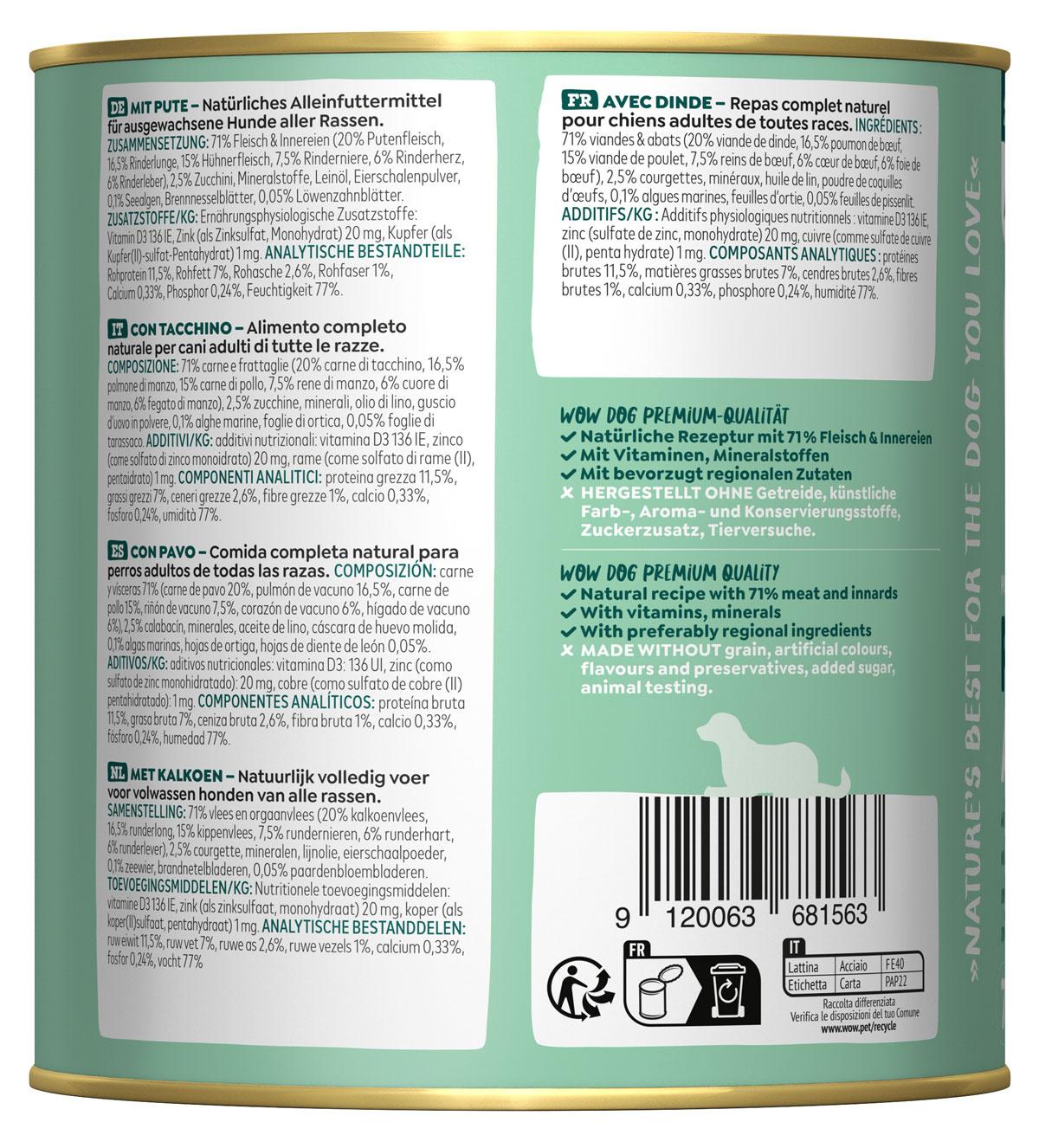 Produktbild WOW Hundenassfutter Adult Pute 2 von 2