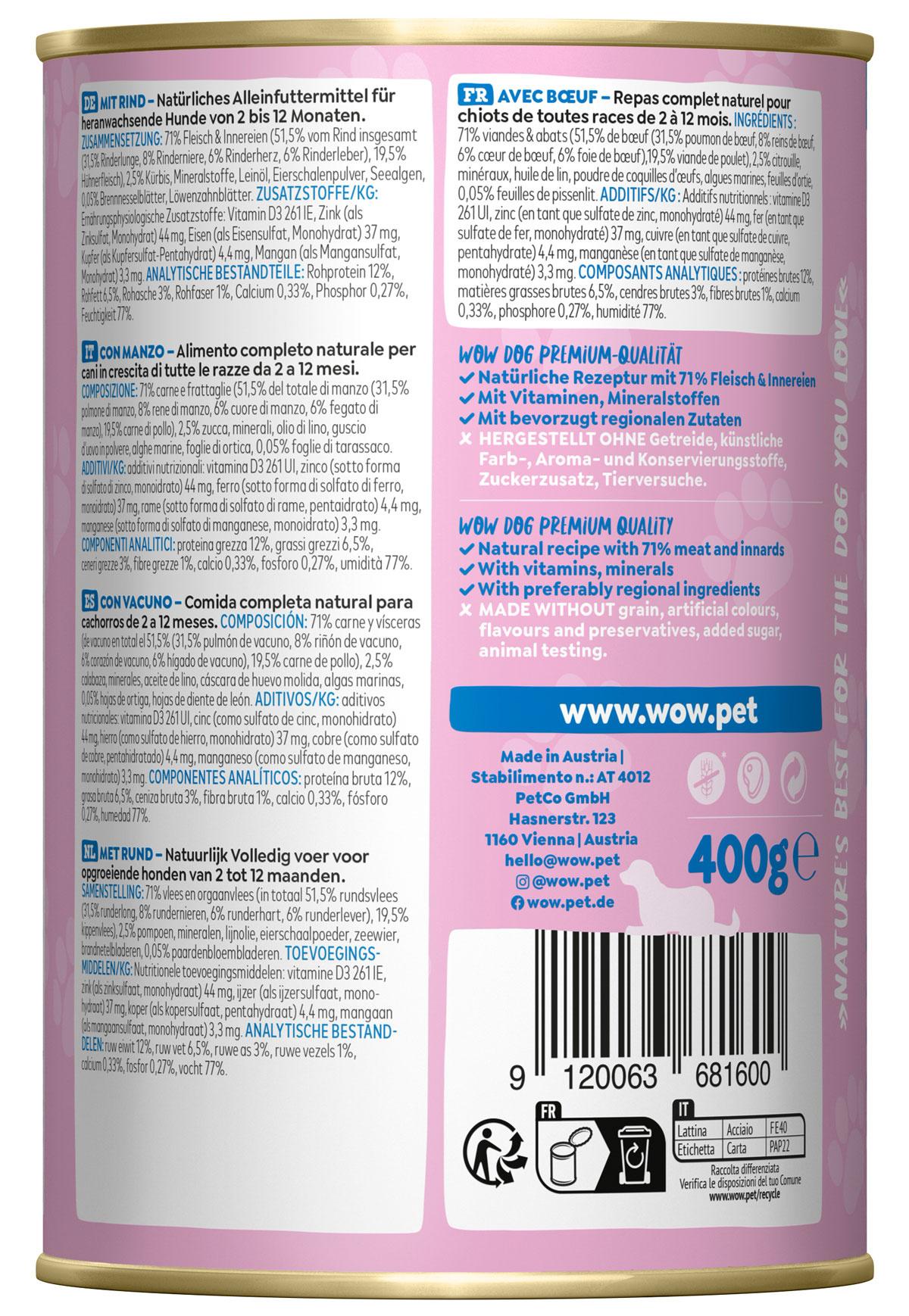 Produktbild WOW Hundenassfutter Junior Rind 2 von 2