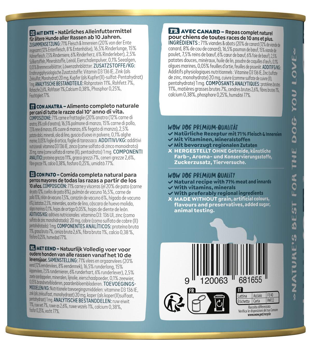 Produktbild WOW Hundenassfutter Senior Ente 2 von 2