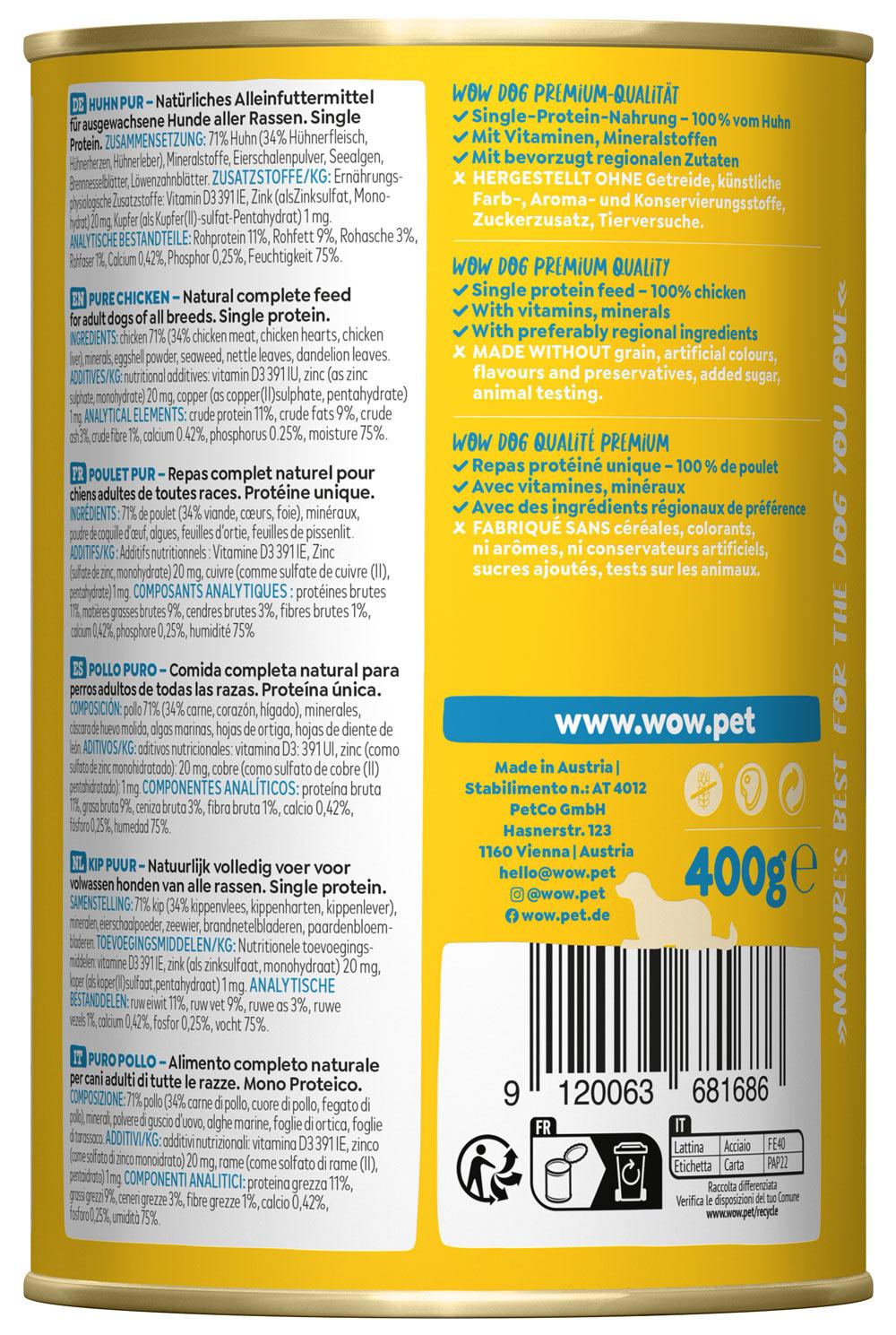Produktbild WOW Hundenassfutter Pur Huhn 2 von 2