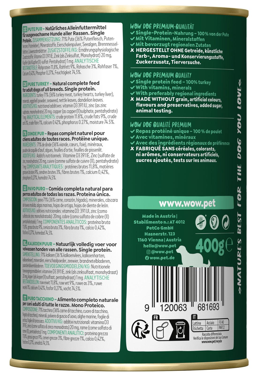 Produktbild WOW Hundenassfutter Pur Pute 2 von 2