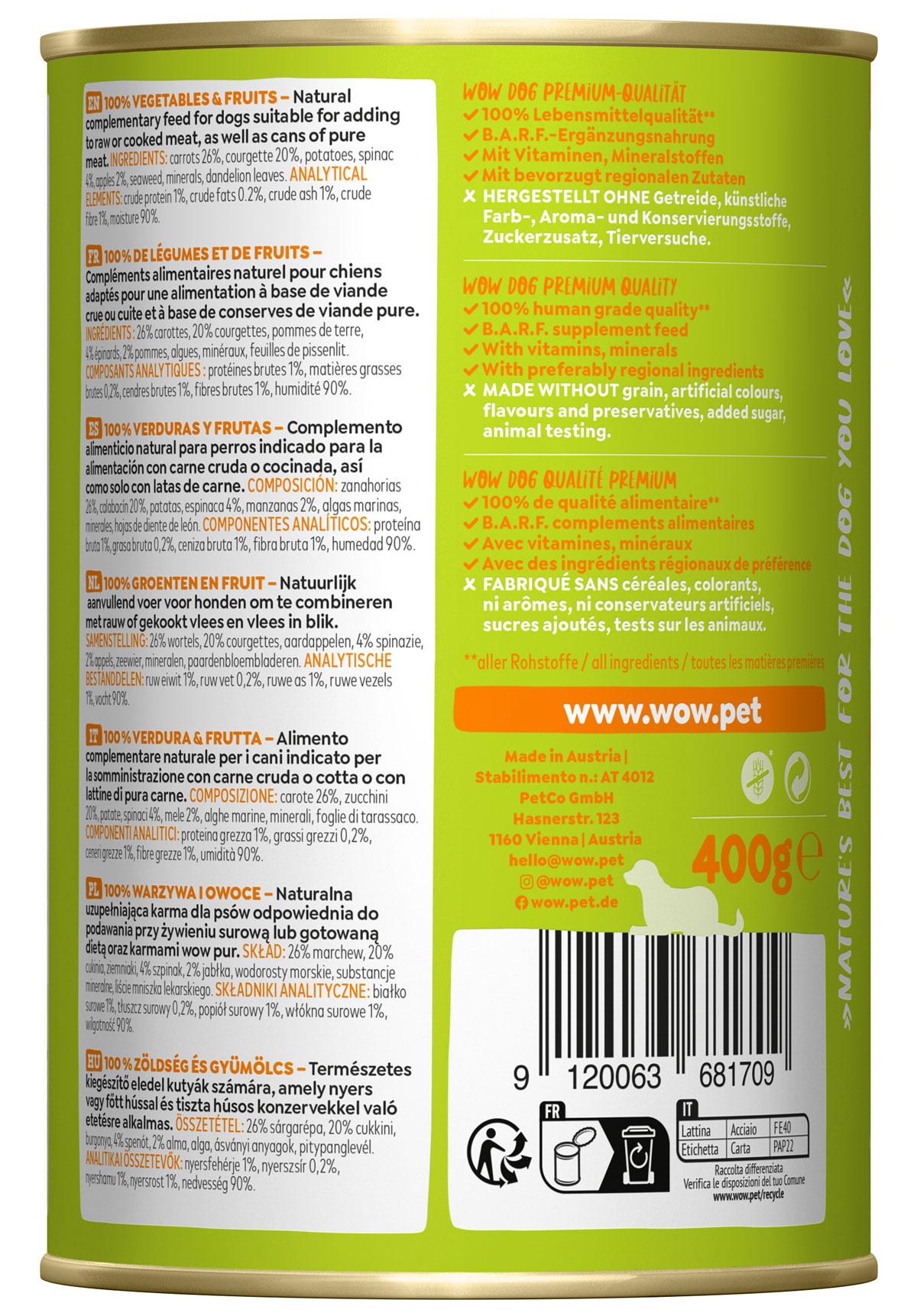 Produktbild WOW Ergänzungsfuttermittel 100% Gemüse&Obst 2 von 2