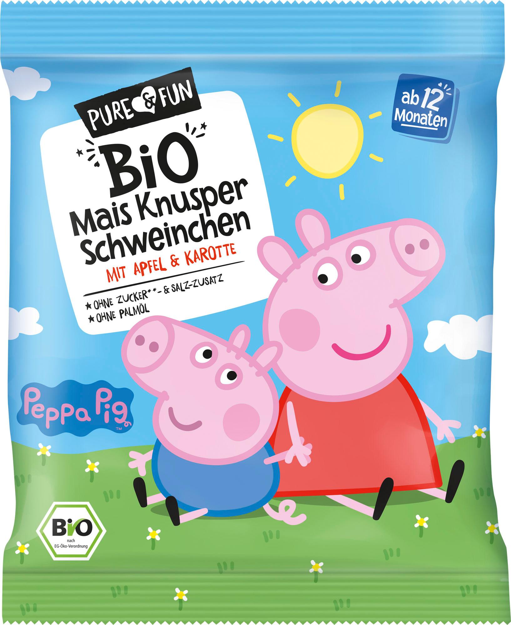 PURE&FUN Bio Snack Mais Knusper Schweinchen Apfel&Karotte Peppa Pig