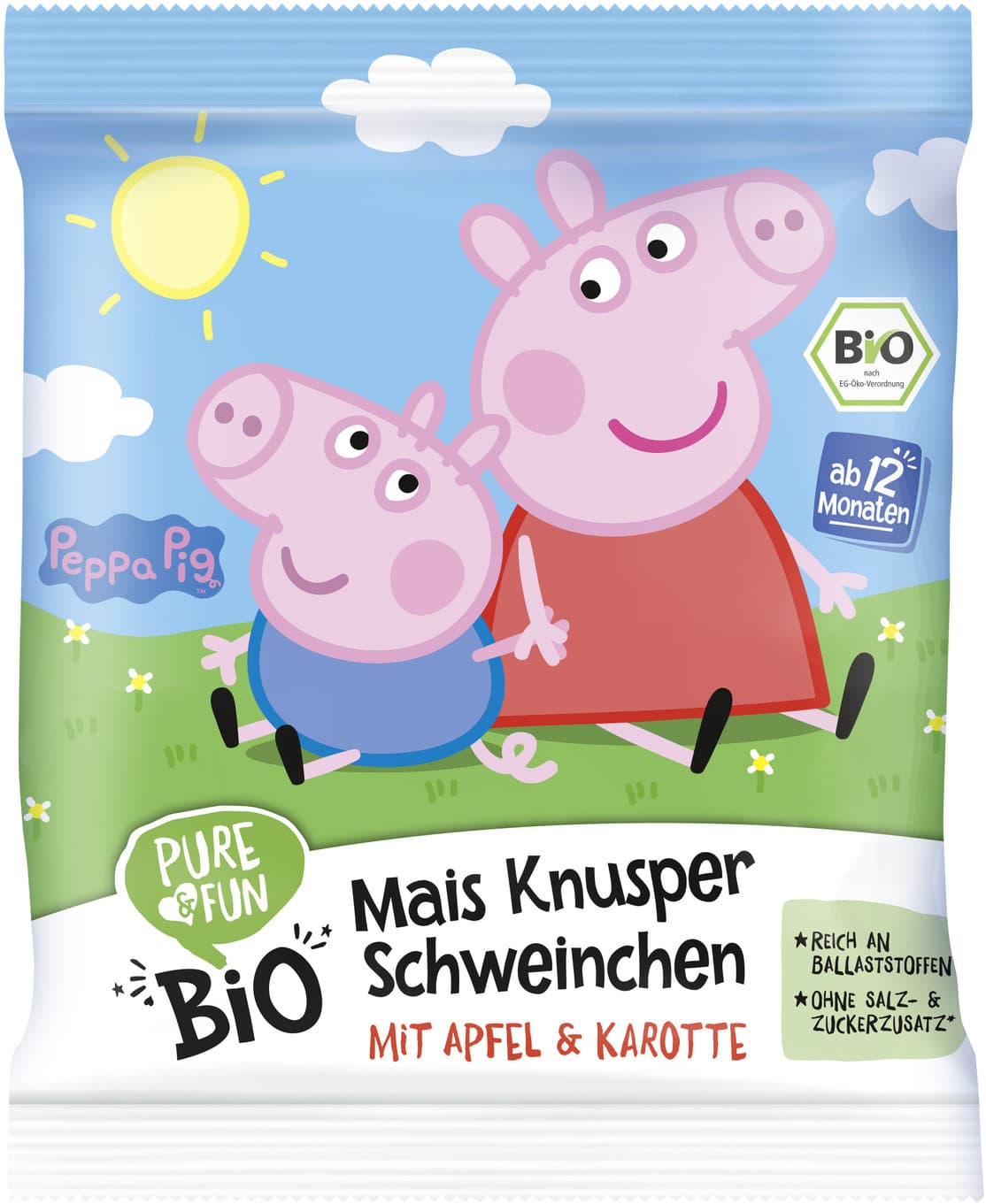 PURE&FUN Bio Snack Mais Knusper Schweinchen Apfel&Karotte Peppa Pig