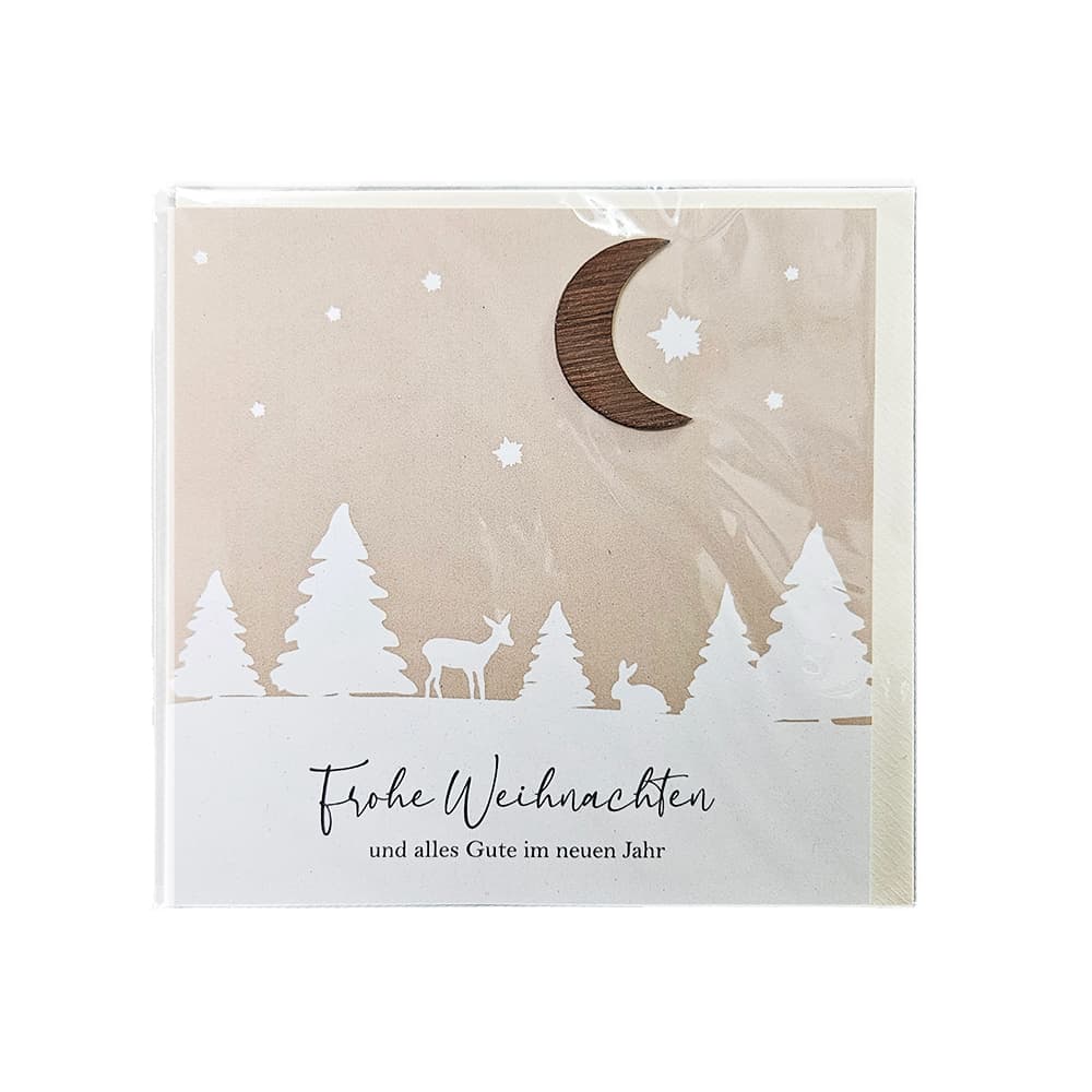 Grußkarte Druck Holzmotiv Reh Hase Winter