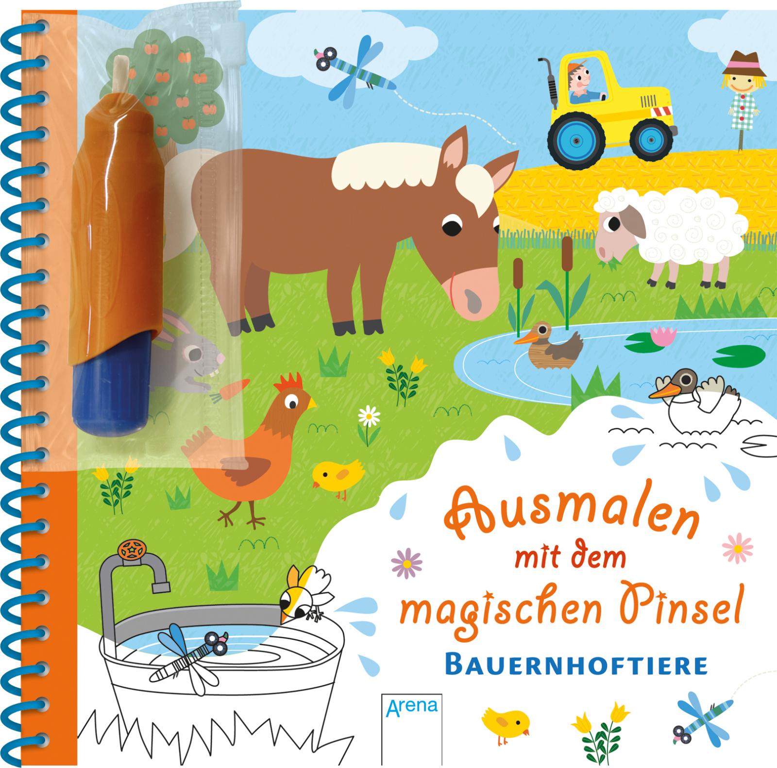 Ausmalen mit dem magischen Pinsel. Bauernhoftiere Malbuch mit Wassertankstift ab 3 Jahren