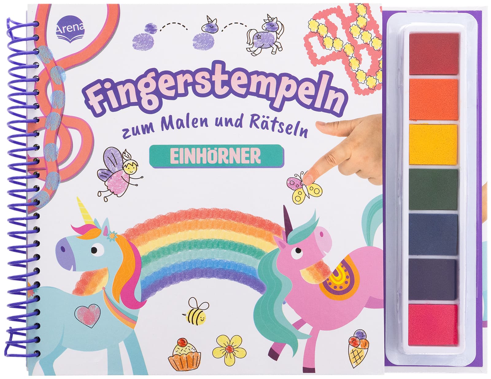 Fingerstempeln zum Malen und Rätseln. Einhörner