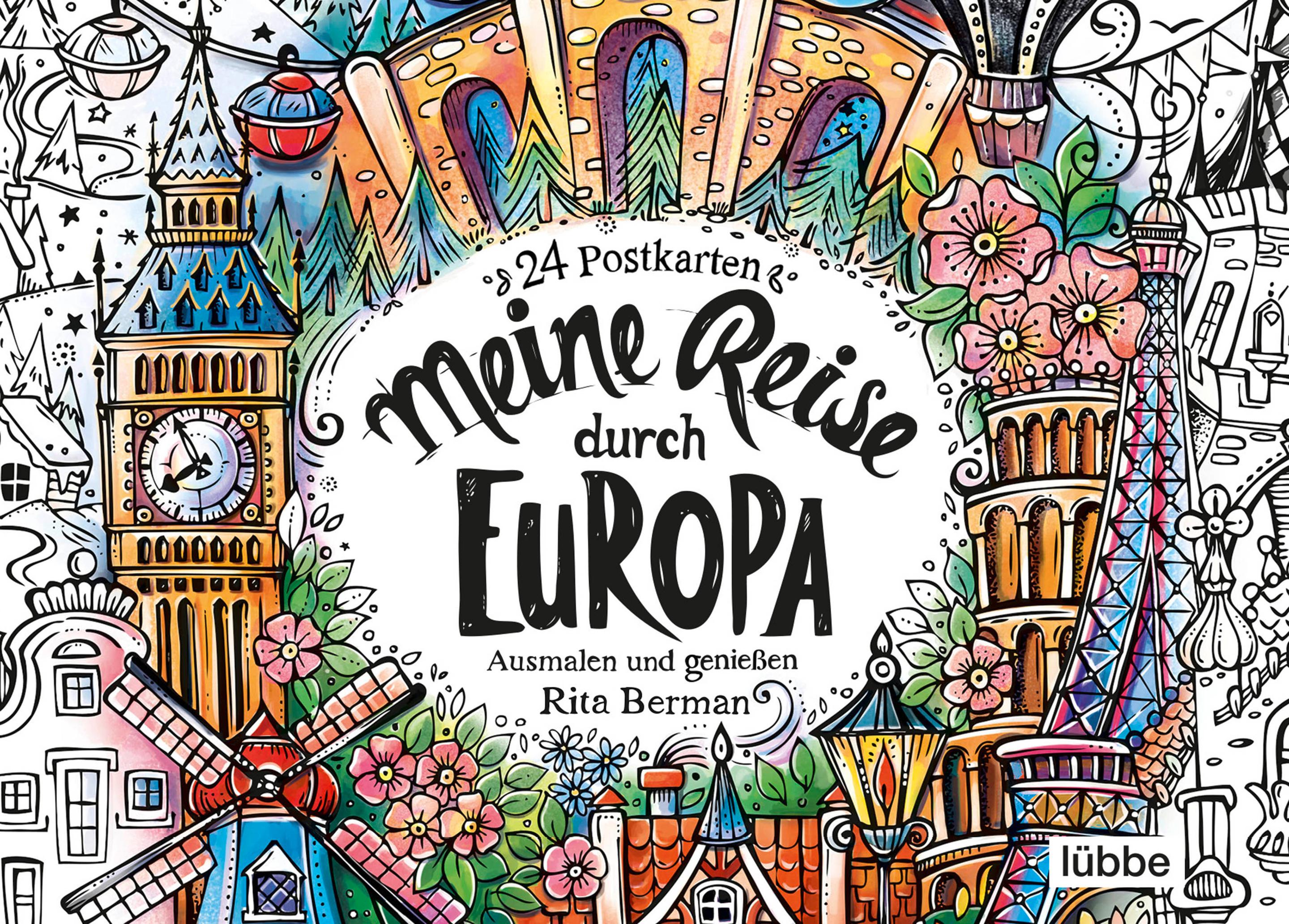 Meine Reise durch Europa - Ausmalen und genießen. 24 Postkarten