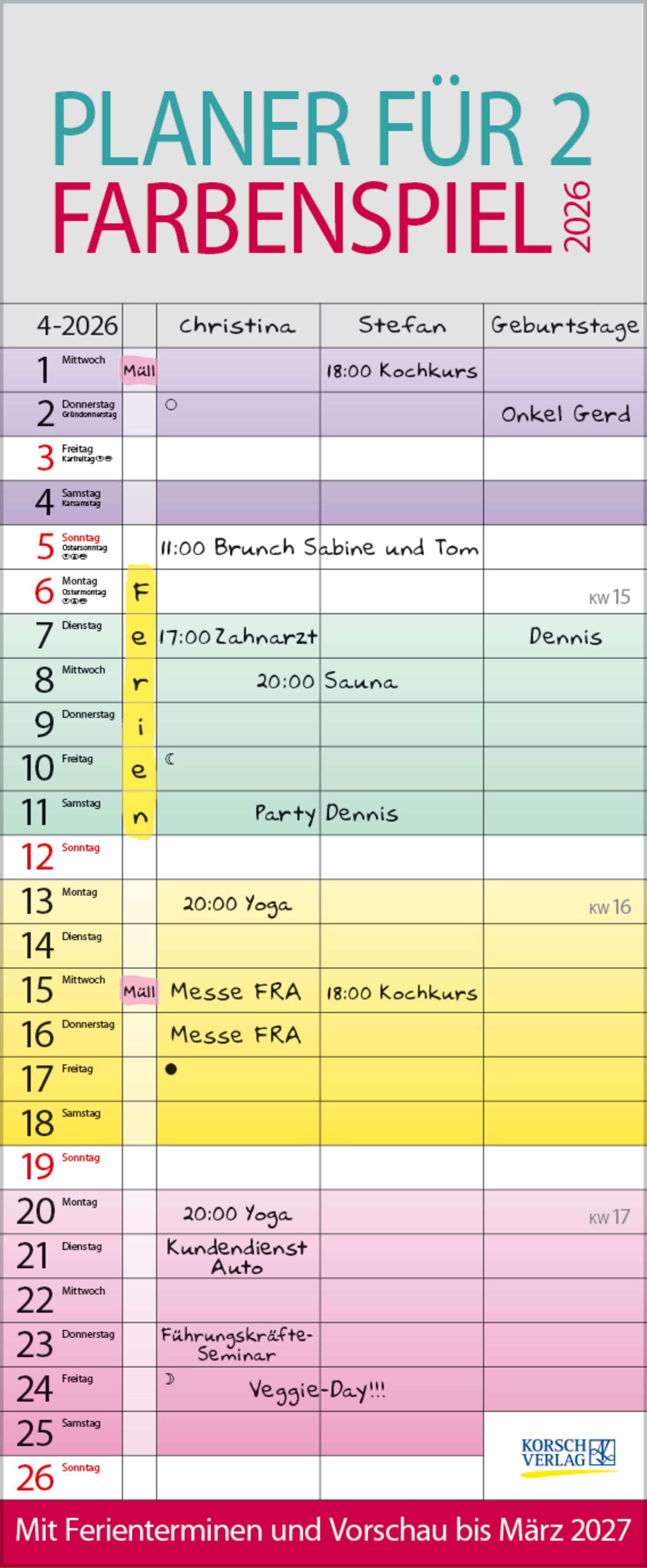Farbenspiel - Planer für 2 2026