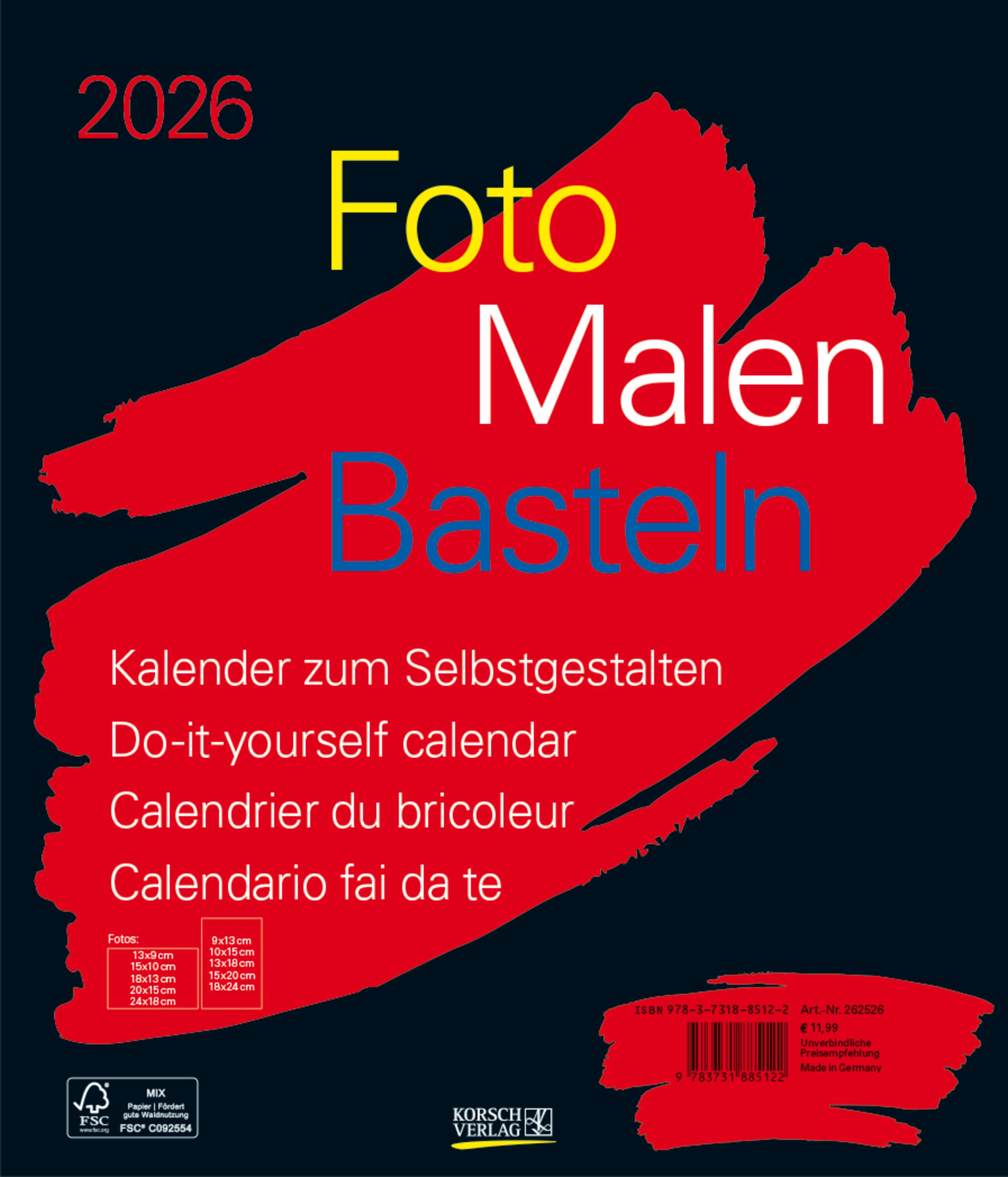 Foto-Malen-Basteln Bastelkalender schwarz groß 2026