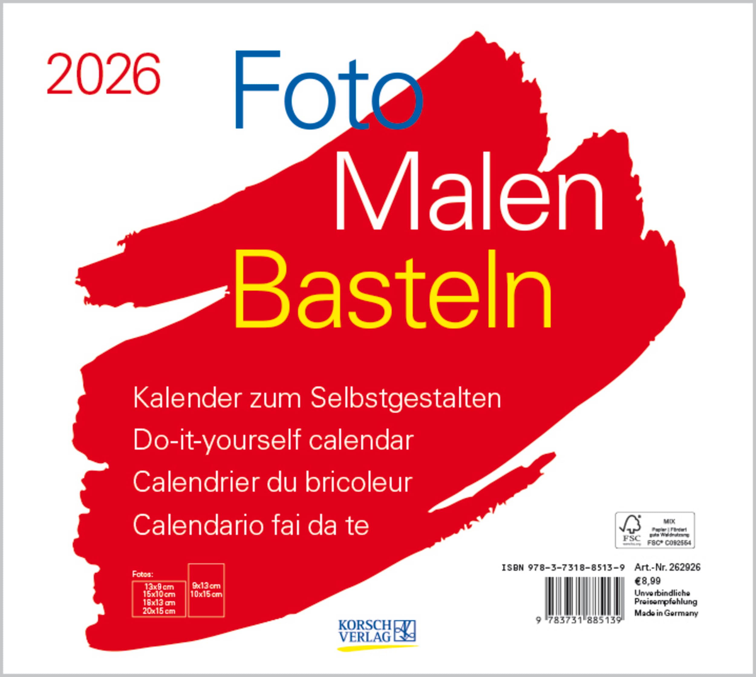 Foto-Malen-Basteln Bastelkalender quer weiß 2026