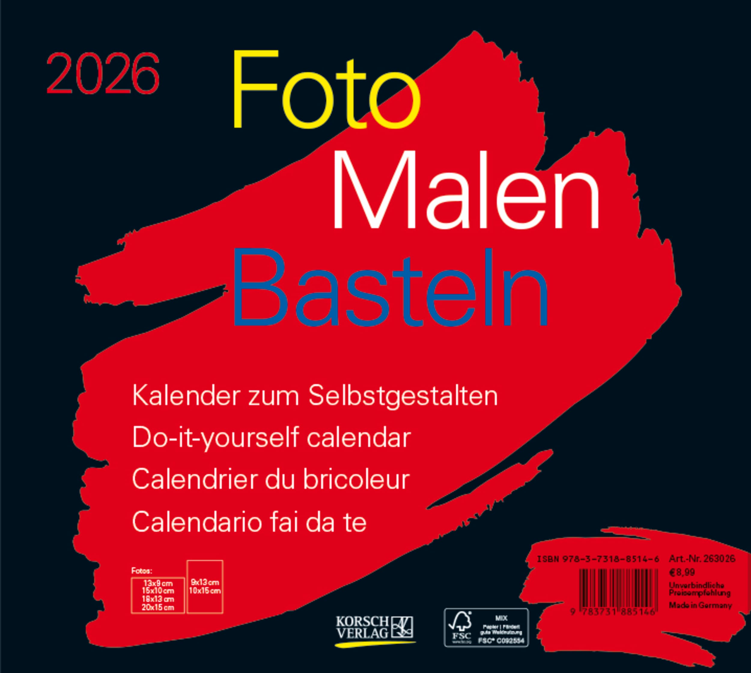Foto-Malen-Basteln Bastelkalender quer schwarz 2026