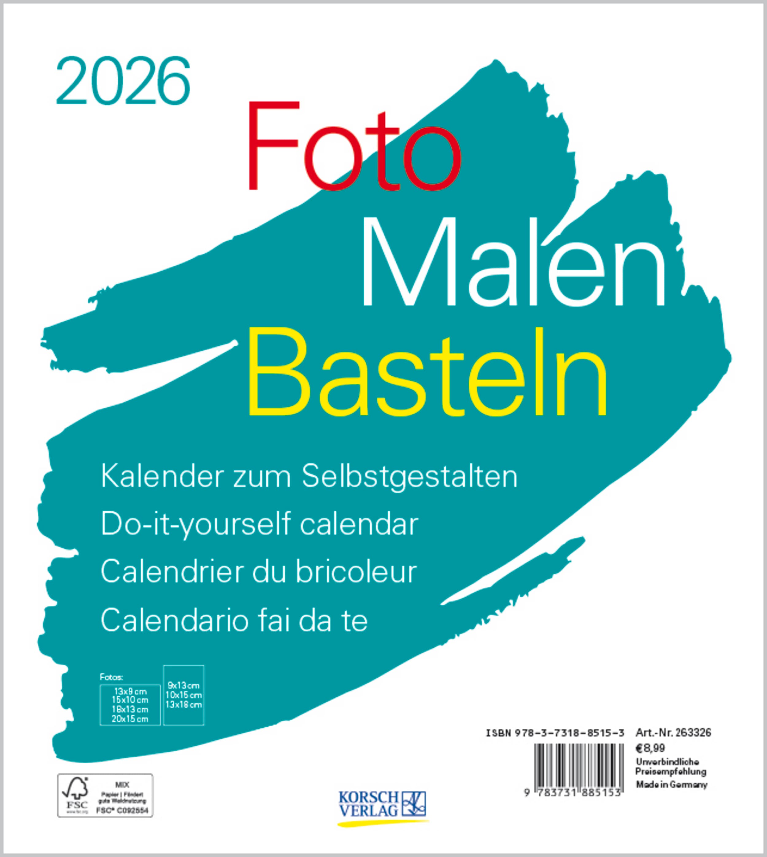 Foto-Malen-Basteln Bastelkalender weiß 2026