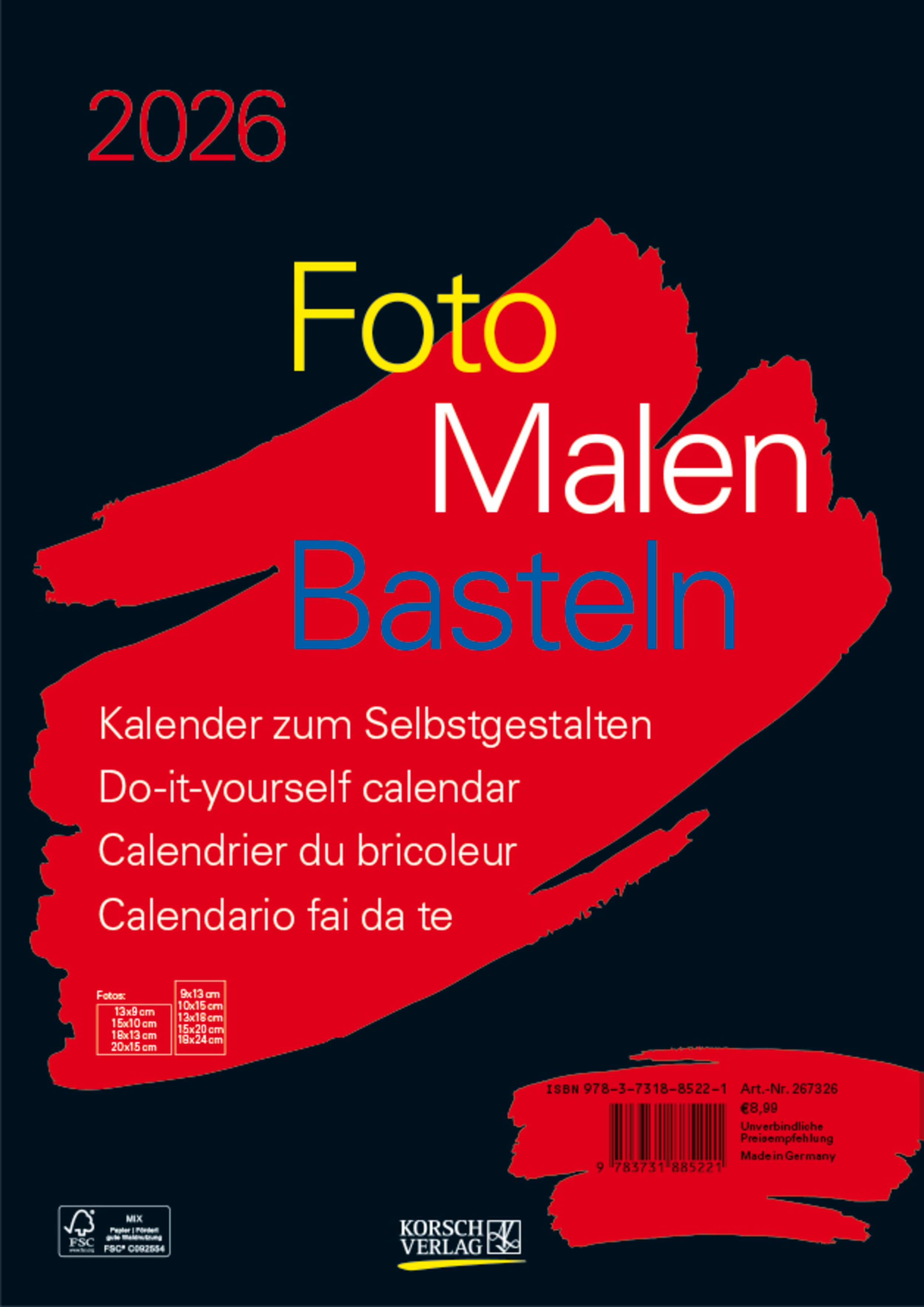 Foto-Malen-Basteln Bastelkalender A4 schwarz 2026