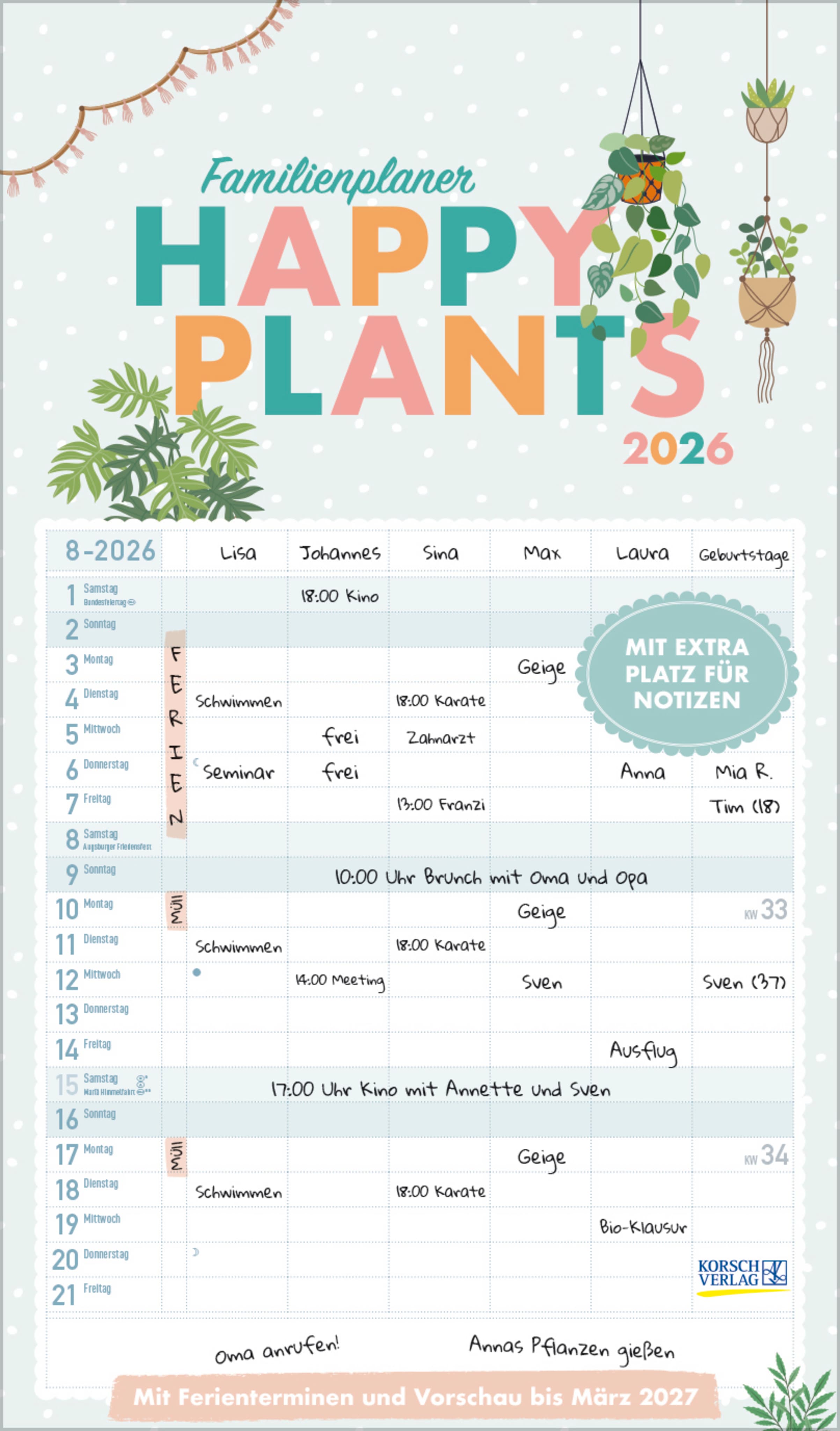 Familienplaner Happy Plants 2026