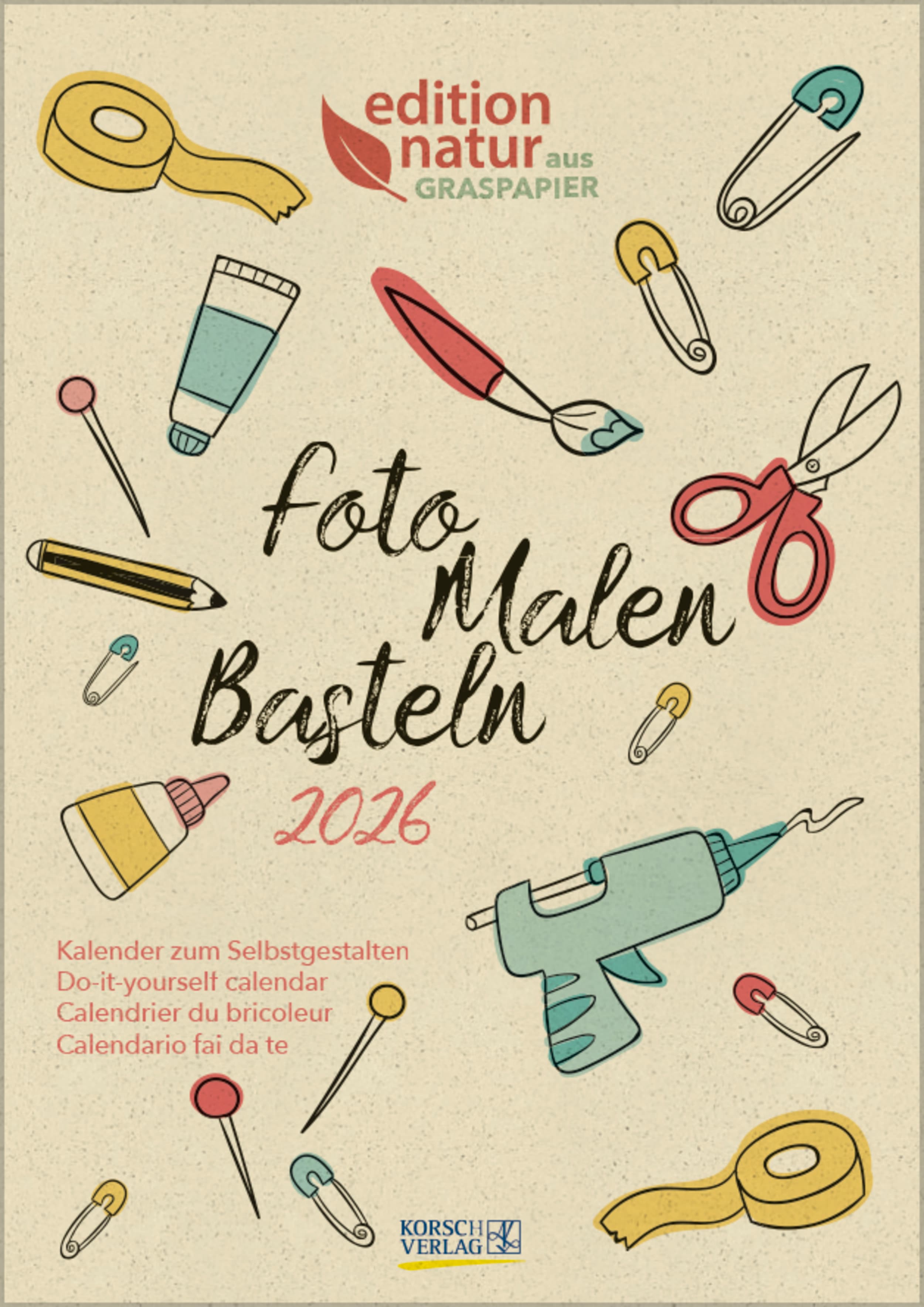 Foto-Malen-Basteln Bastelkalender A4 Graspapier 2026