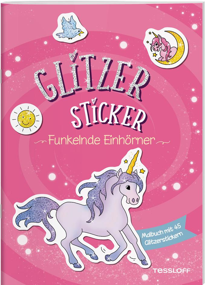 Glitzer-Sticker Malbuch. Funkelnde Einhörner - Mit 45 glitzernden Stickern