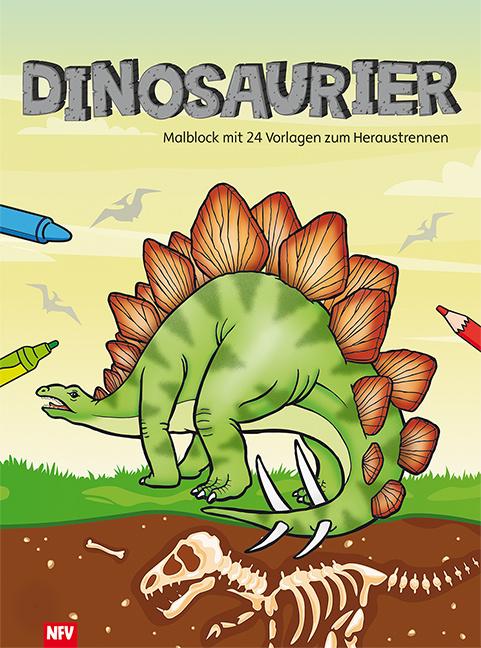 Dinosaurier - Malblock mit 24 schwarz/weiß Vorlagen zum Heraustrennen