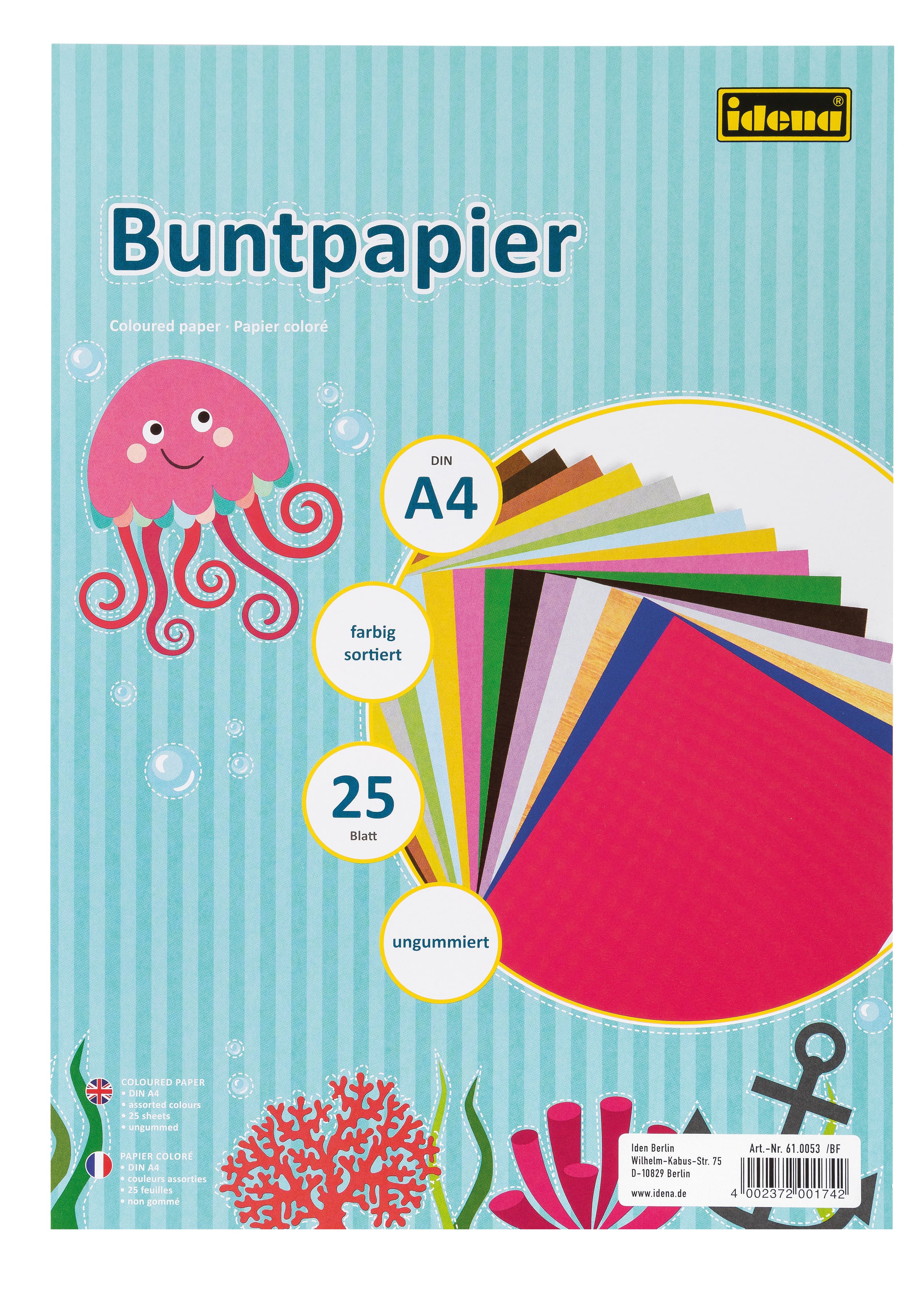 Idena Buntpapier DIN A4 25 Blatt ungummiert farblich sortiert